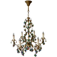 Large Six Branch Chandelier Hung with Amethyst Grapes