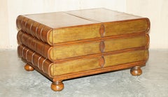 Large Six Drawer Stack of Scholars Library Books Coffee Table Brown Leather Top