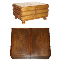 Large Six Drawer Stack of Scholars Library Books Coffee Table Brown Leather Top