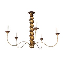 Large Six-Light Chandelier Made with Italian 1820s Solomonic Column Fragment