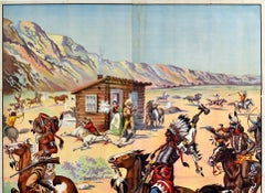 Large Six Sheet Original Antique Poster Log Cabin Attack Wild West Show USA