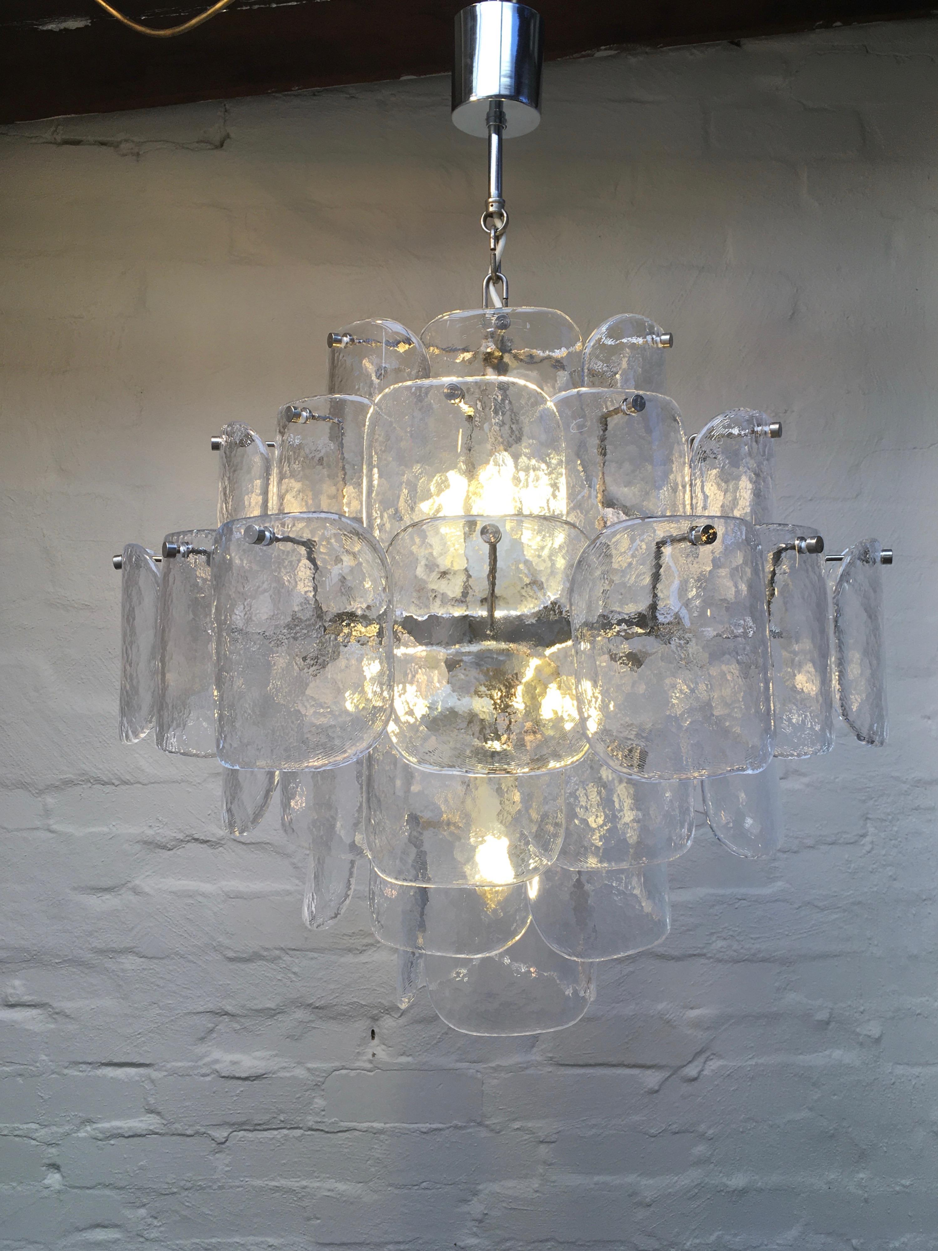 Organic Modern Large Six-Tier Carlo Nason Mazzega 1960s Chandelier in Clear Glass and Chrome