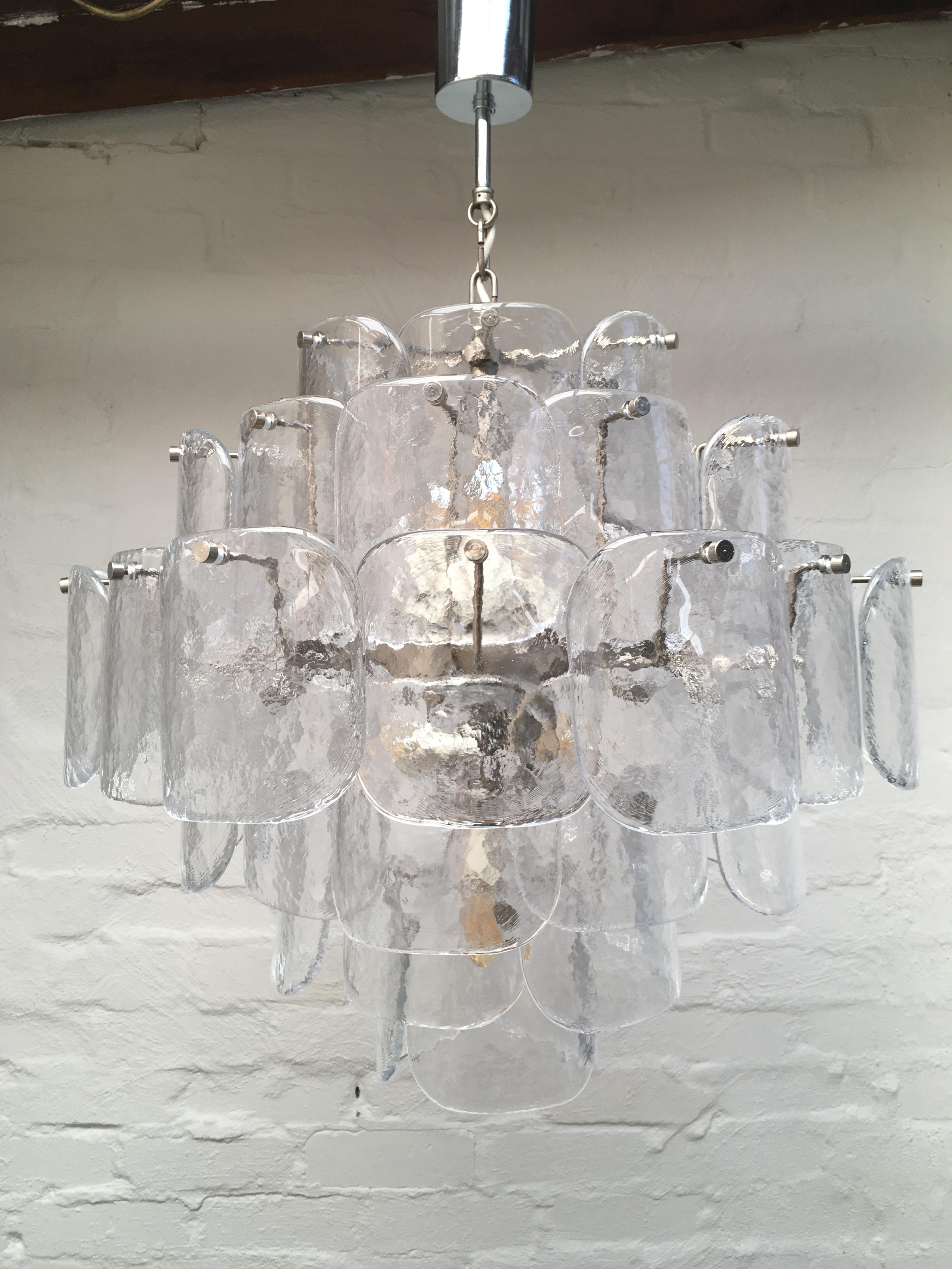 Italian Large Six-Tier Carlo Nason Mazzega 1960s Chandelier in Clear Glass and Chrome