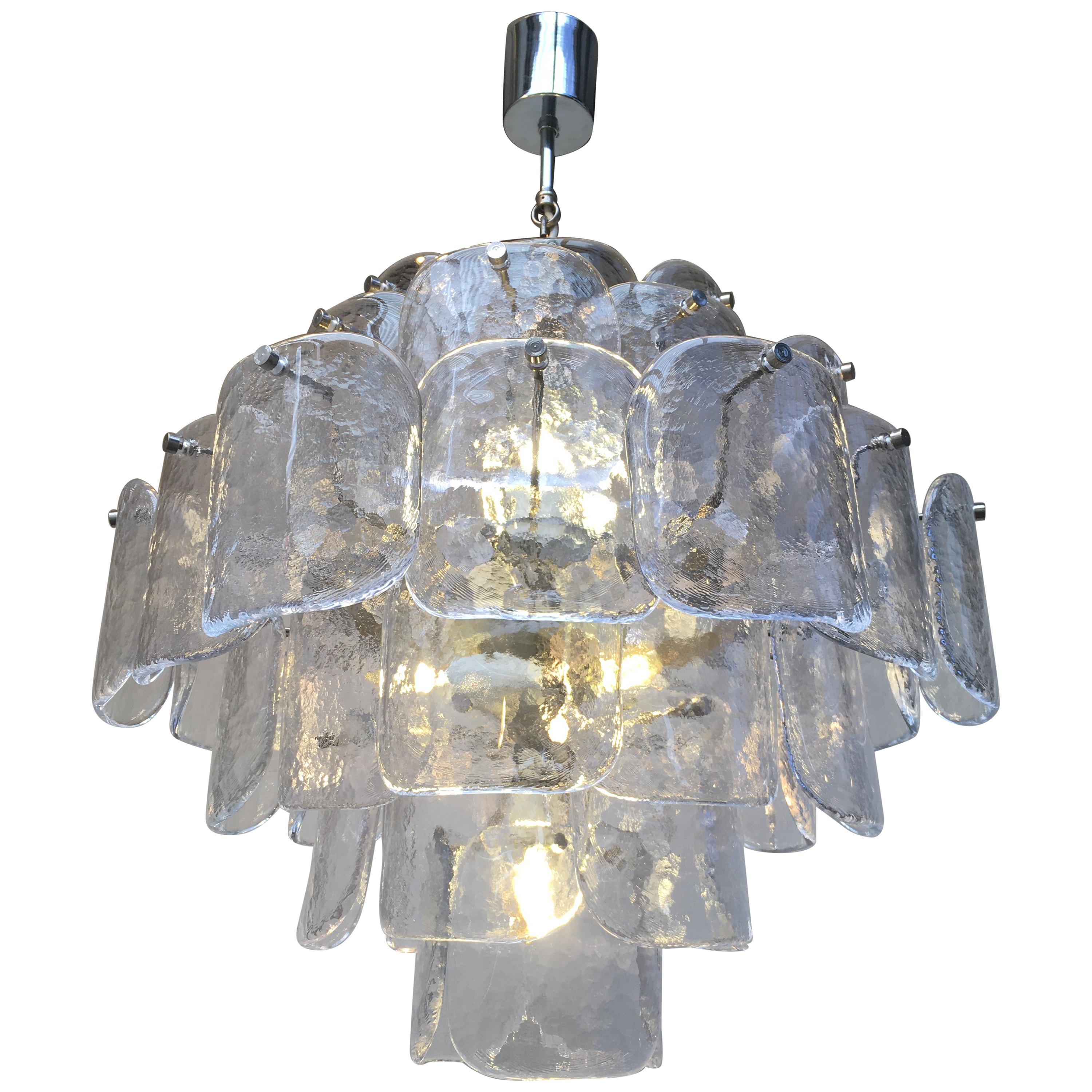 Large Six-Tier Carlo Nason Mazzega 1960s Chandelier in Clear Glass and Chrome