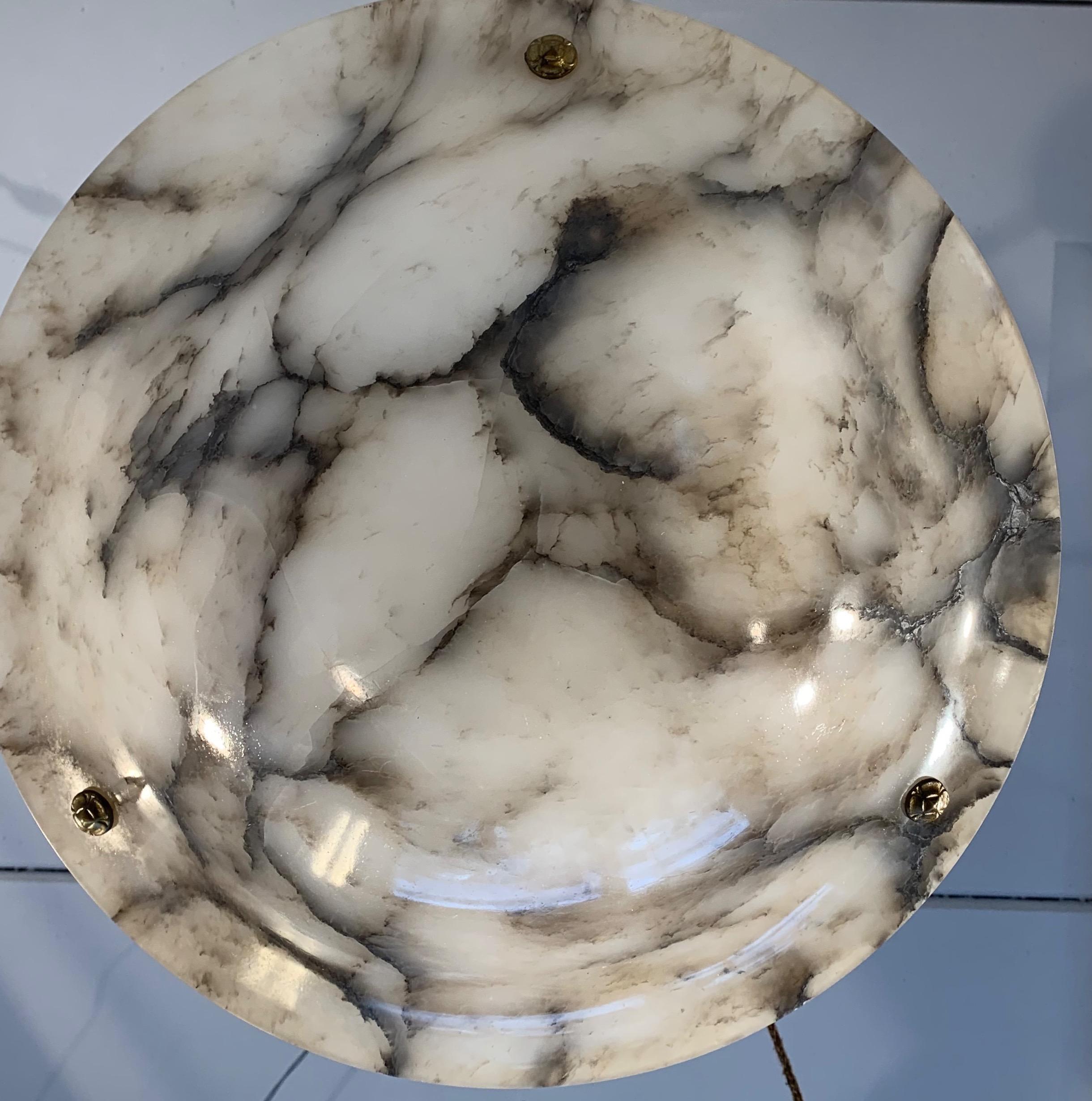 Large Size 1920s Art Deco Alabaster Pendant Great Shape with Perfect Black Veins 10