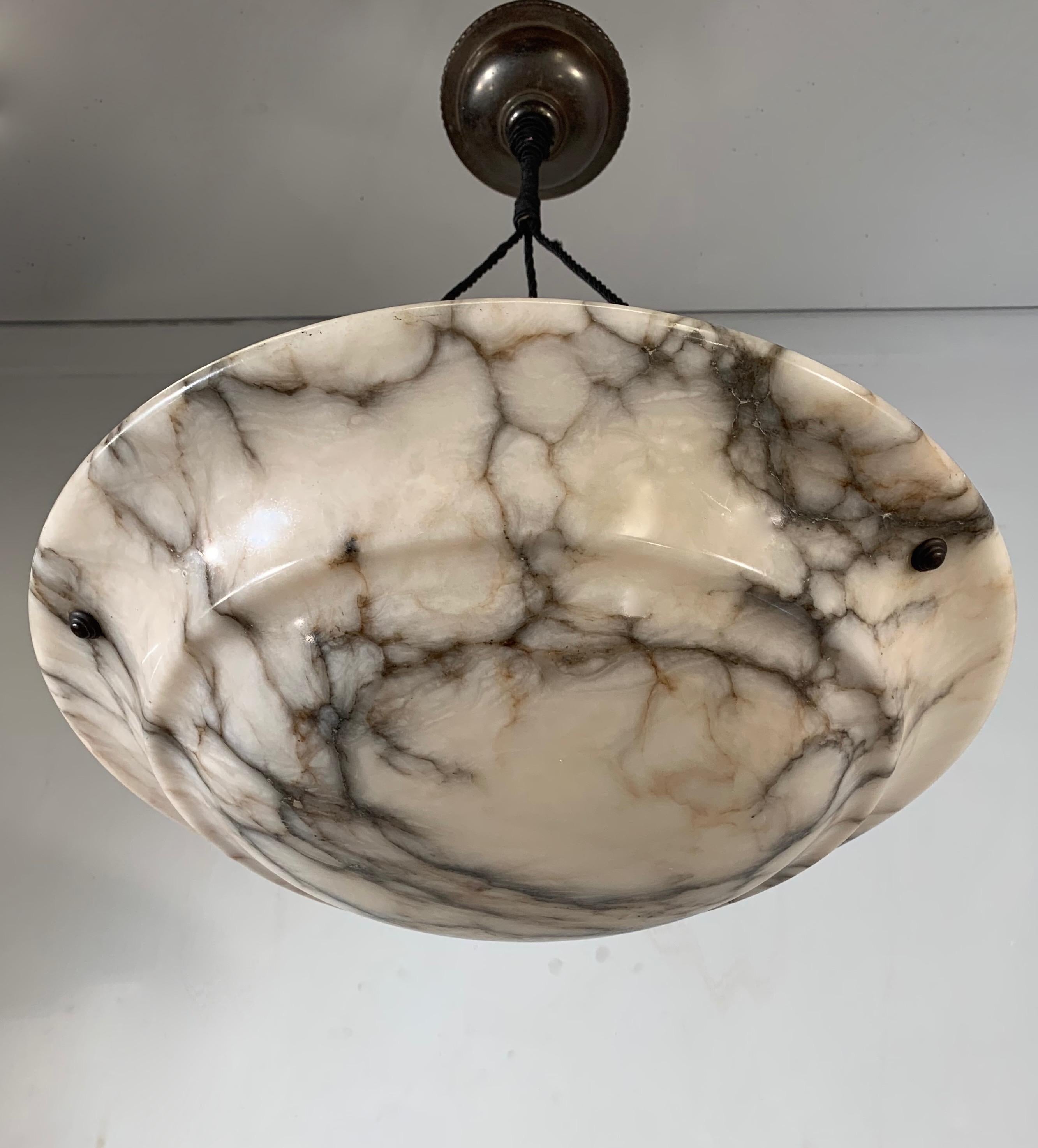 Another amazing and impressive 1920s three-light fixture.

This early 20th century, large alabaster pendant comes with a stylish rope and canopy, which also makes it possible for us to (free of charge) change the height to one that is perfect for