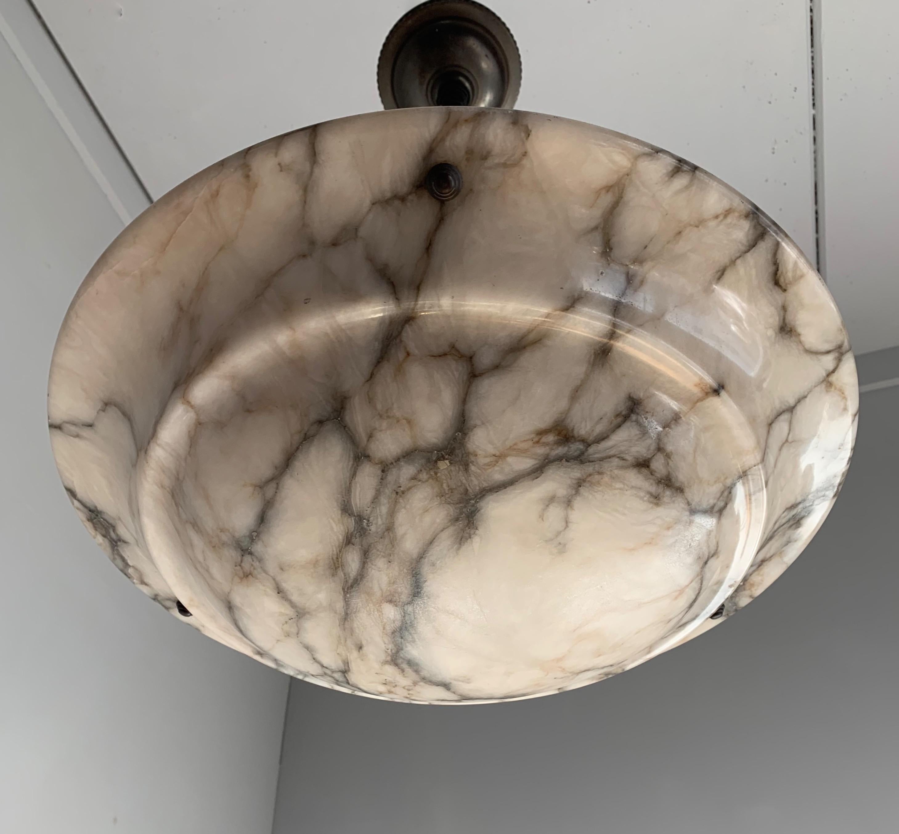Hand-Carved Large Size 1920s Art Deco Alabaster Pendant, Great & Perfect Shape & Black Veins