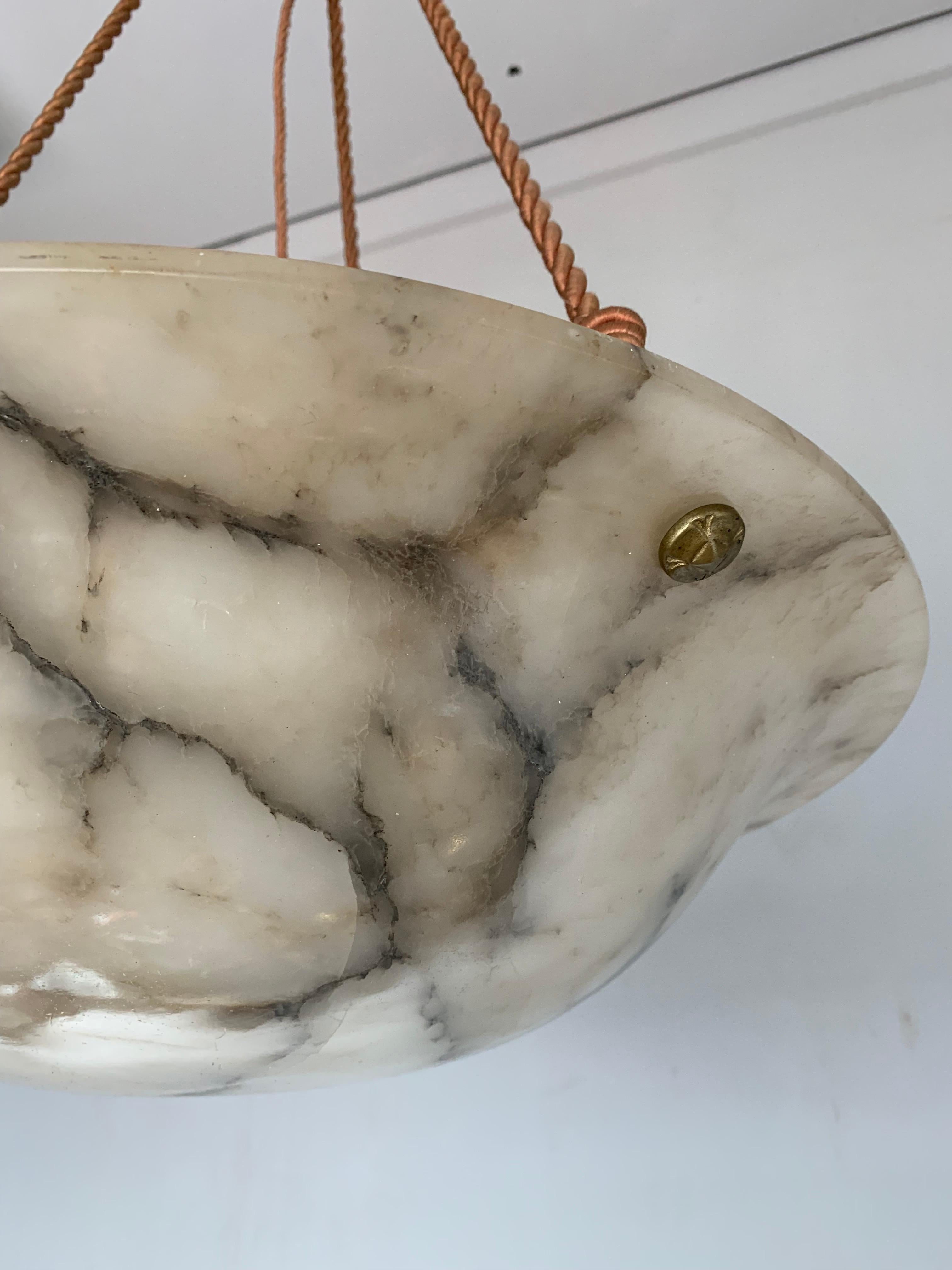 Brass Large Size 1920s Art Deco Alabaster Pendant Great Shape with Perfect Black Veins