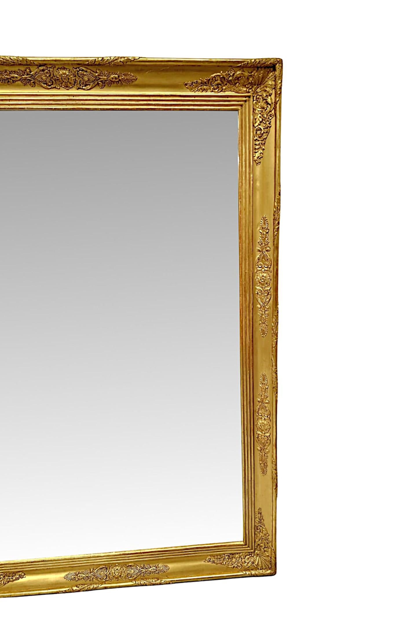 Glass Large Size 19th Century Giltwood Overmantel or Hall Mirror For Sale