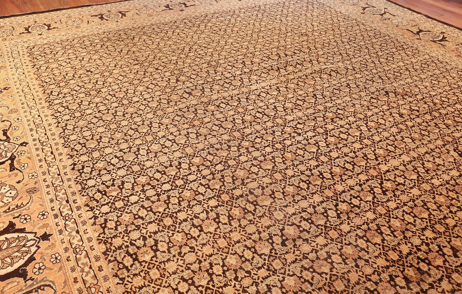 A Magnificent Large Size Antique Brown Background Persian Tabriz Area Rug, Country of Origin: Persien, CIRCA Datum:  1920 