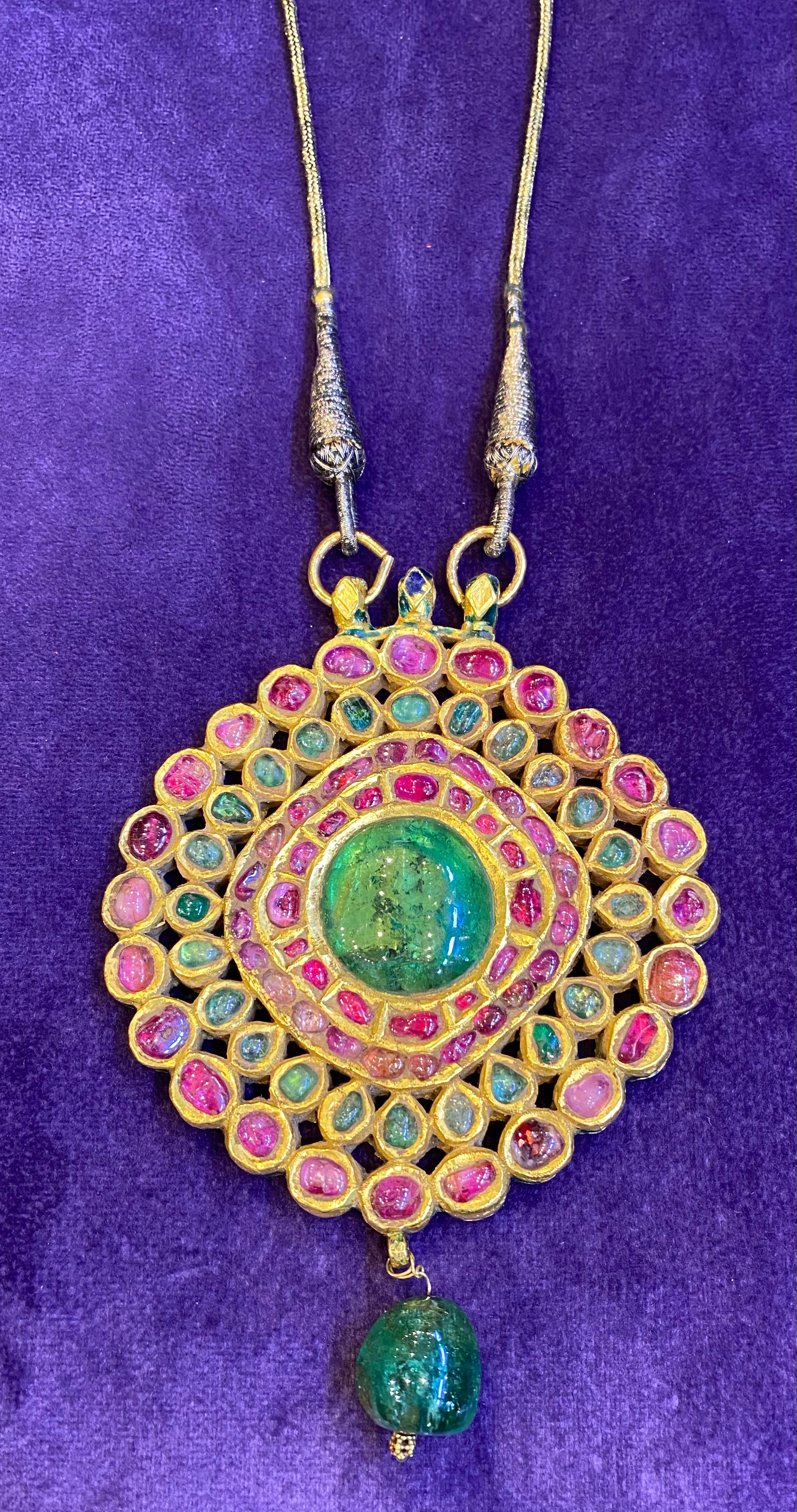 Large Size Antique Indian Pendant Necklace In Excellent Condition In New York, NY