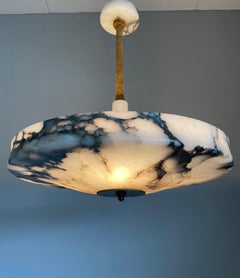 Grande taille Art Deco Flush Mount w. Superbe abat-jour en albâtre:: baldaquin & Tige 1920