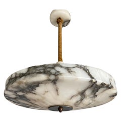 Grande taille Art Deco Flush Mount w. Superbe abat-jour en albâtre:: baldaquin & Tige 1920