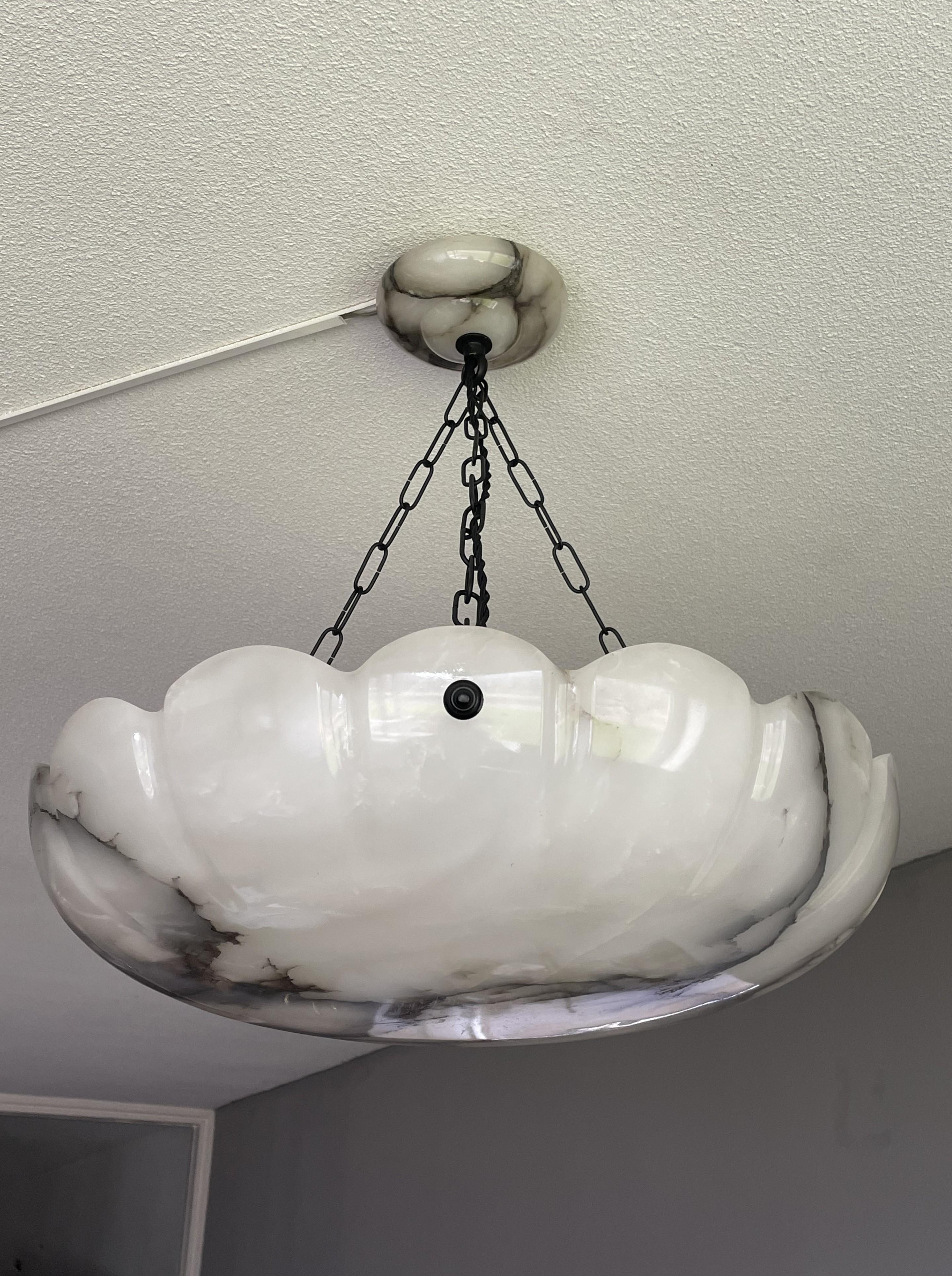 Large Size Art Deco White Alabaster & Black Veins Pendant / Flush Mount 1910s For Sale 7