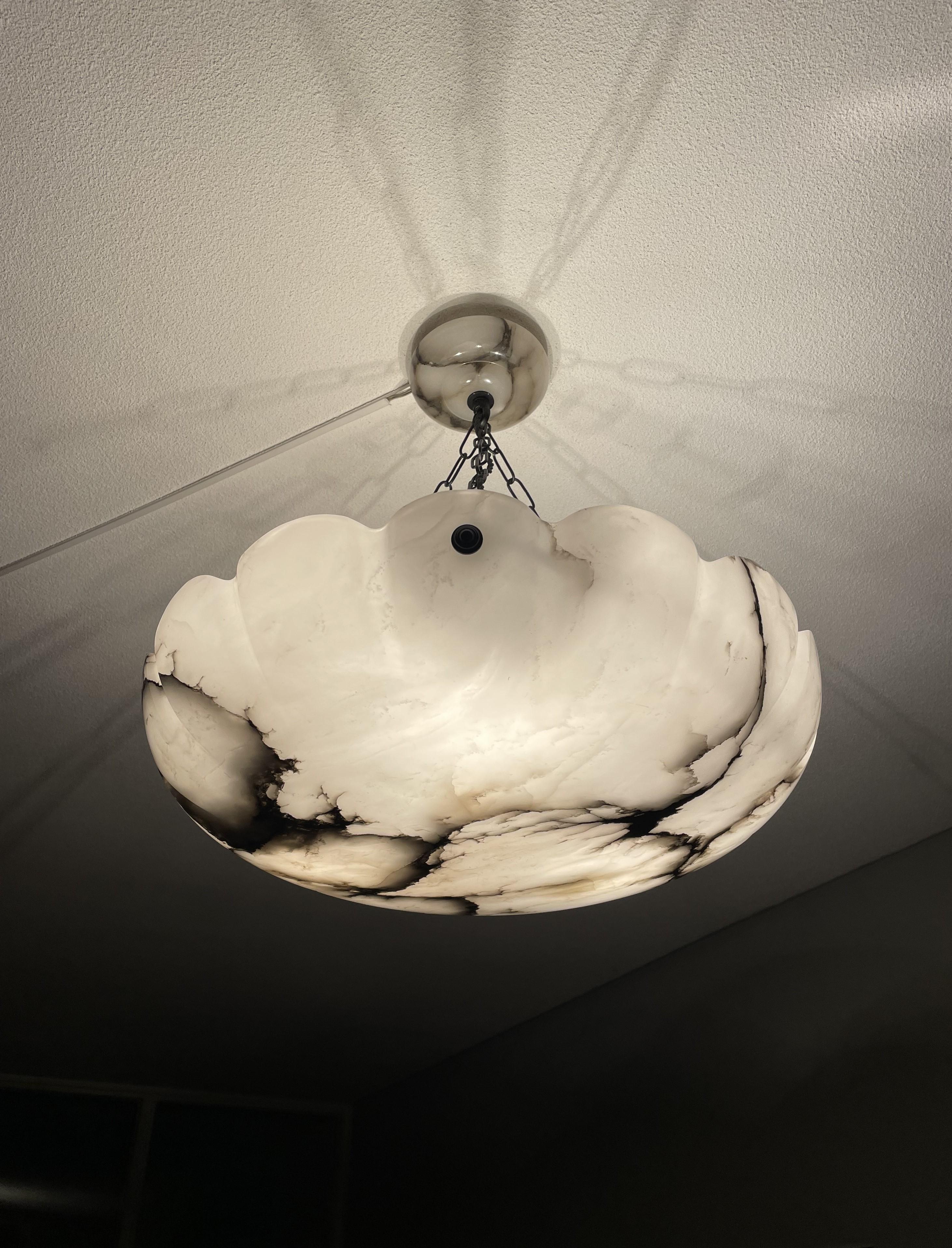 Large Size Art Deco White Alabaster & Black Veins Pendant / Flush Mount 1910s 8