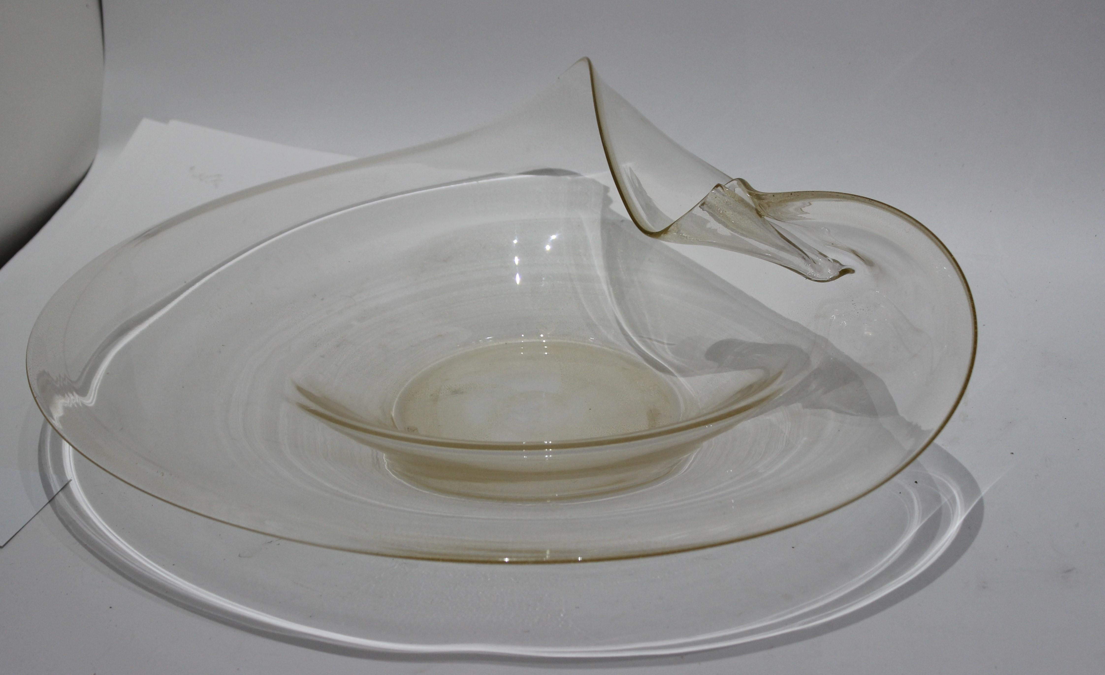 Late 20th Century Large Size Artisan Italian Glass Freeform Bowl