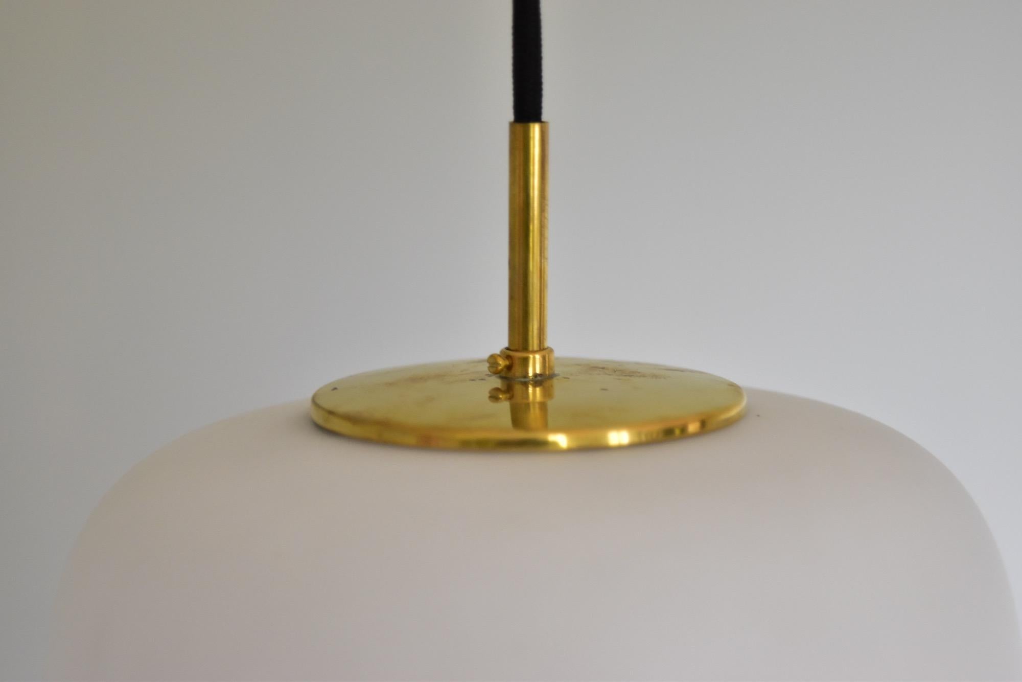 Scandinavian Modern Large Size Bent Karlby Kina Pendant Lamp Brass and Opaline by Lyfa, Denmark