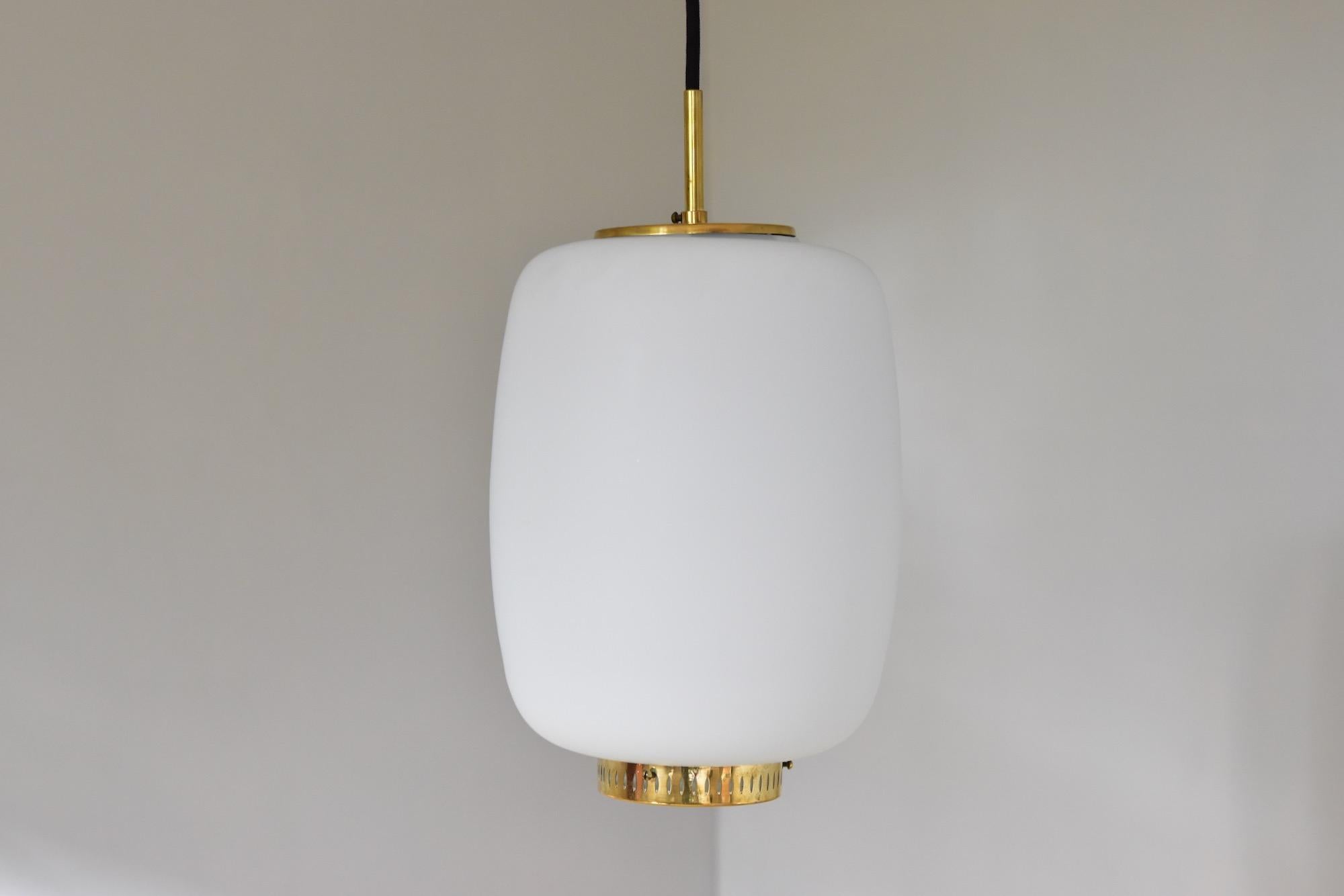 Large Size Bent Karlby Kina Pendant Lamp Brass and Opaline by Lyfa, Denmark 1