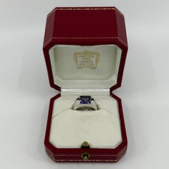 Large Size Cartier Blue Amethyst Square Cushion Cut 18k White Gold Tank Ring 51