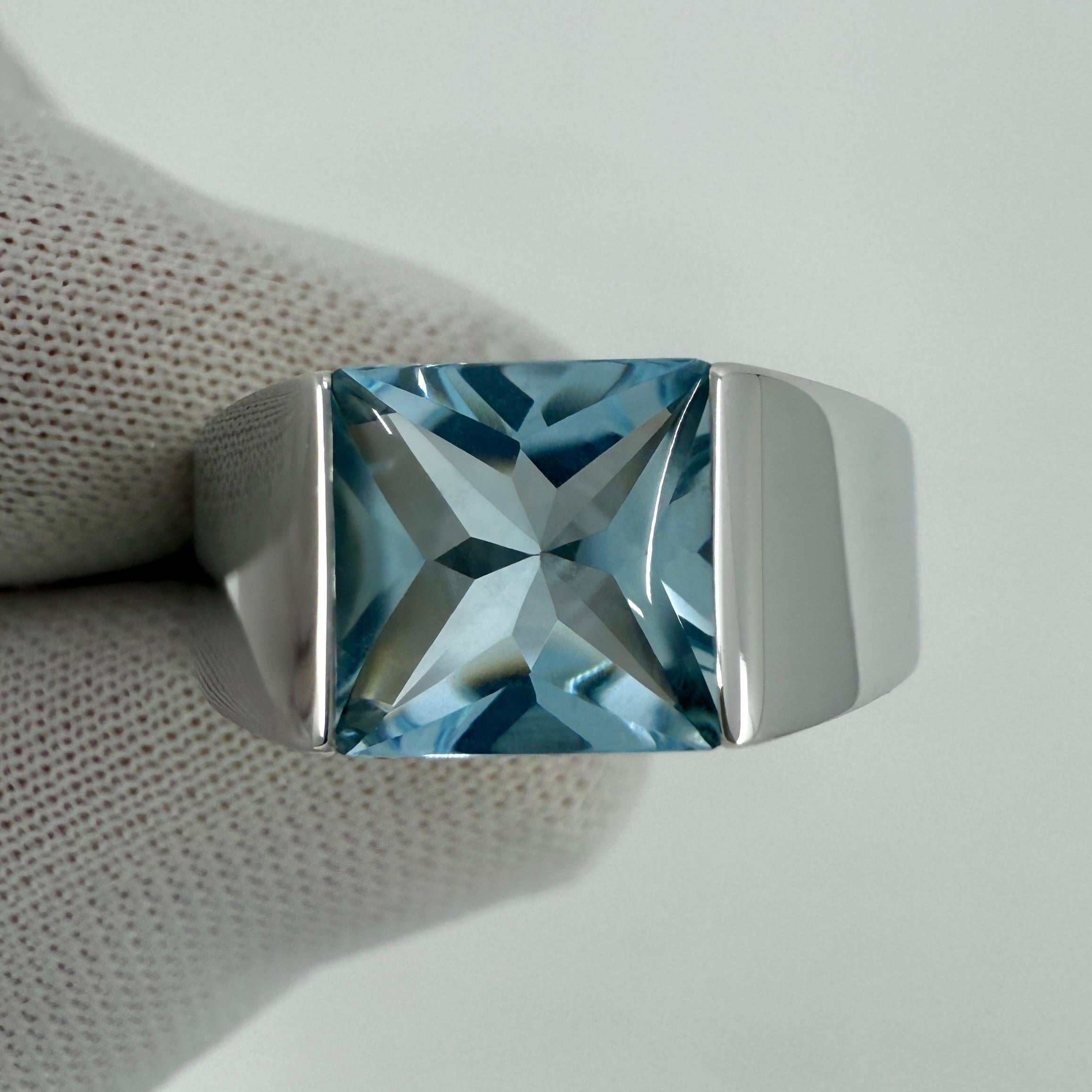 Anello Cartier di grandi dimensioni con acquamarina blu tagliata a cuscino quadrato in oro bianco 18 carati in vendita 6