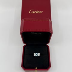 Large Size Cartier Blue Aquamarine Square Cushion Cut 18k White Gold Tank Ring