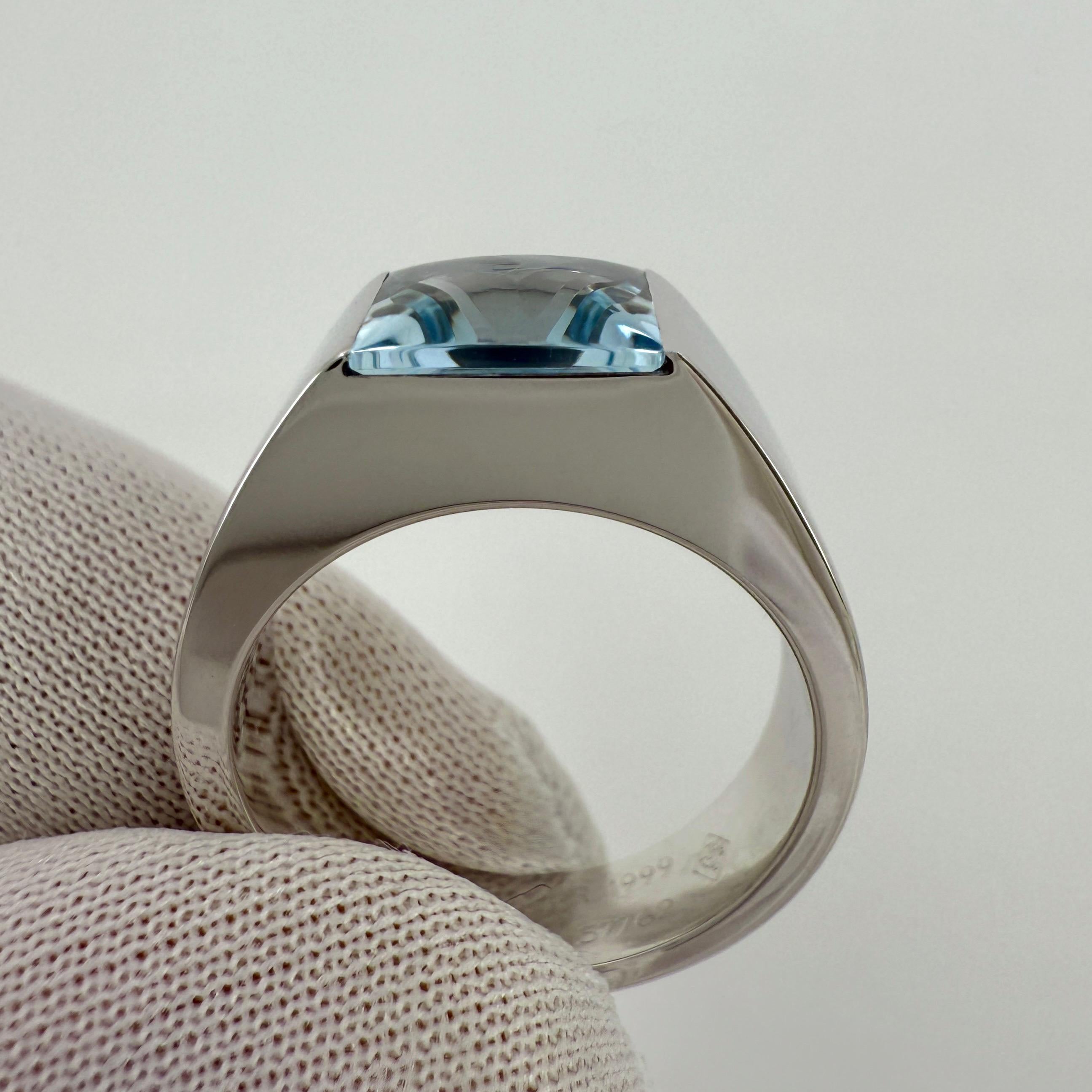 Anello Cartier di grandi dimensioni con acquamarina blu tagliata a cuscino quadrato in oro bianco 18 carati in vendita 3