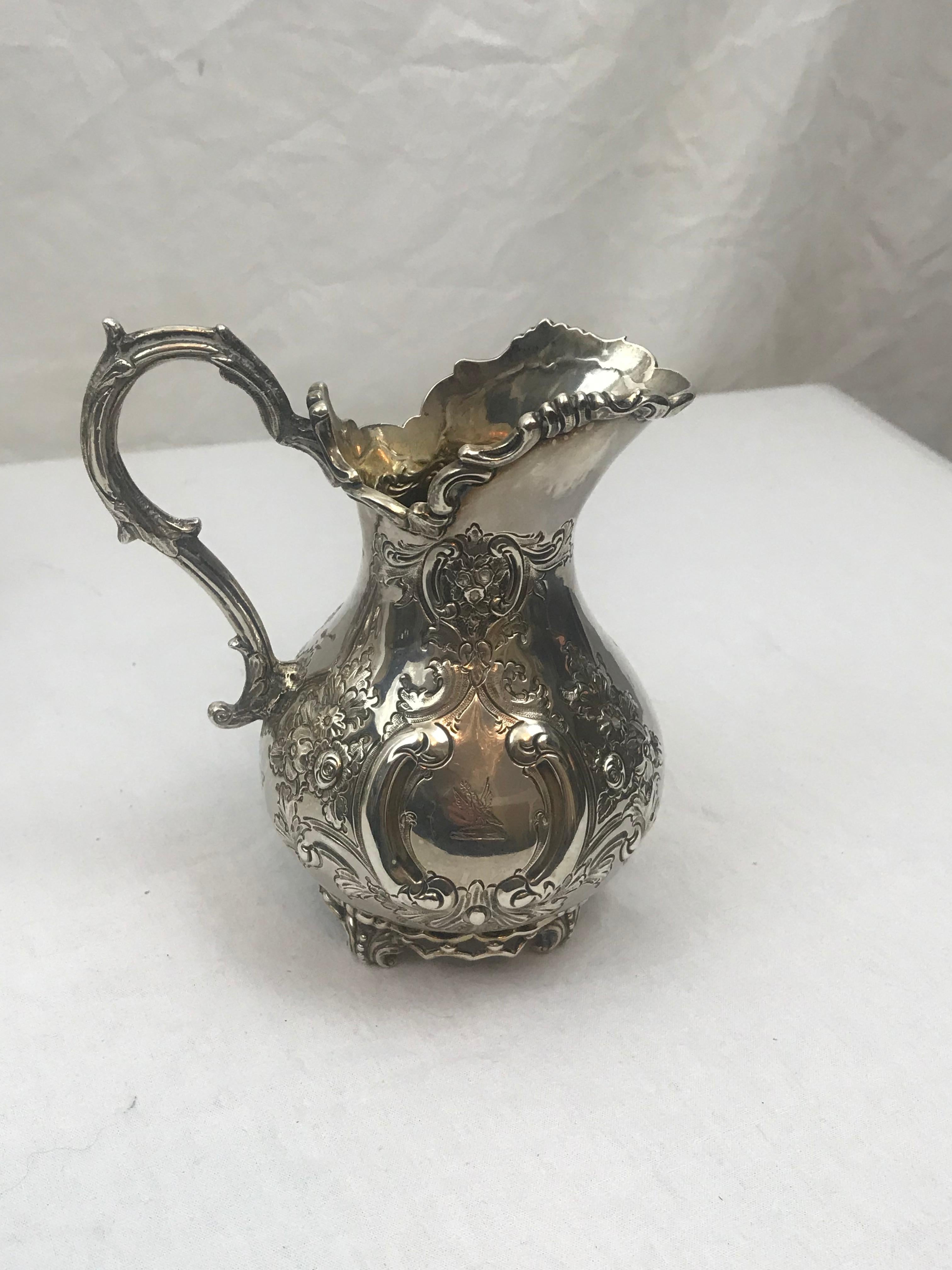 Late Victorian Large Size Cream and Sugar. Irish Sterling Silver. Dublin 1887-1888. Victorian For Sale