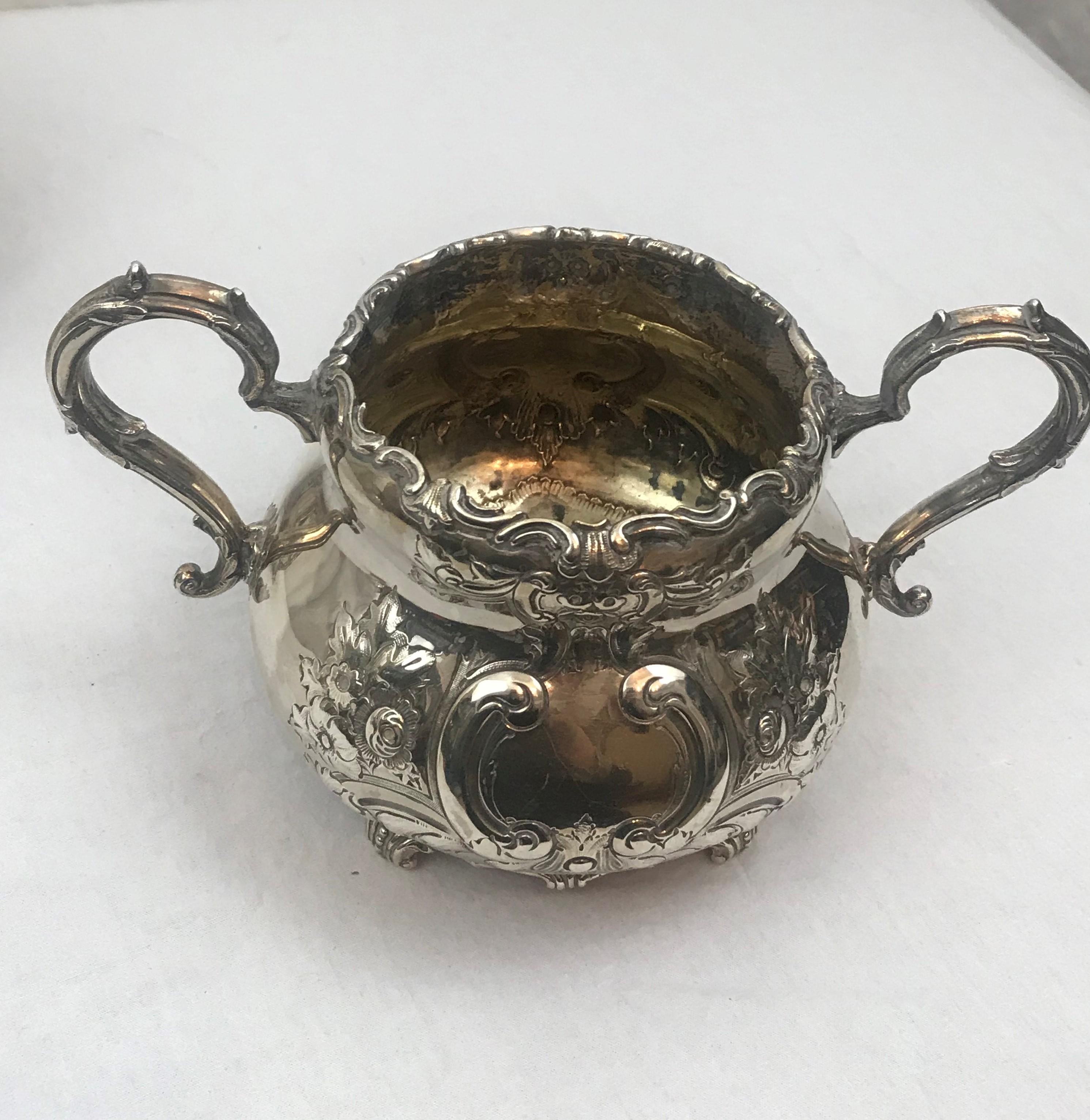Late 19th Century Large Size Cream and Sugar. Irish Sterling Silver. Dublin 1887-1888. Victorian For Sale