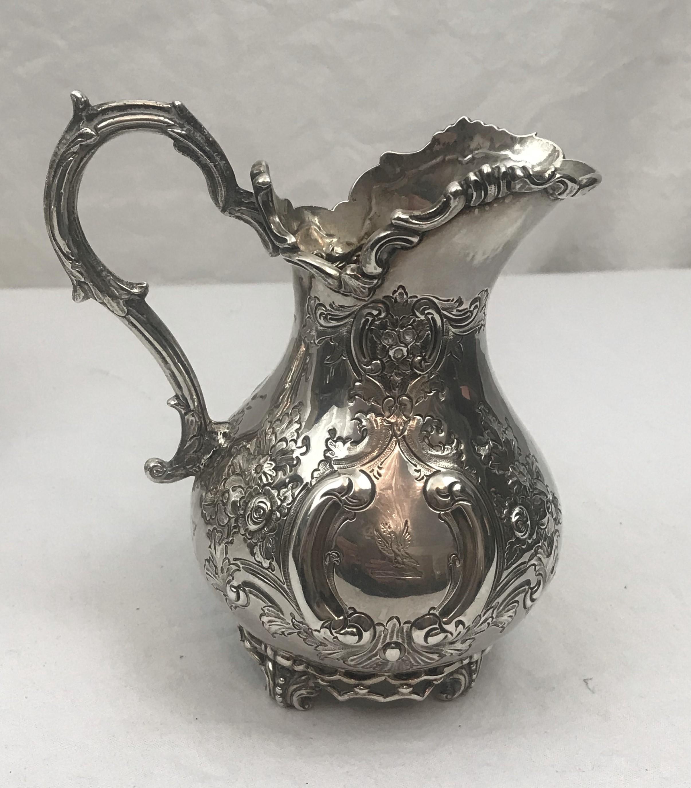 Large Size Cream and Sugar. Irish Sterling Silver. Dublin 1887-1888. Victorian For Sale 3