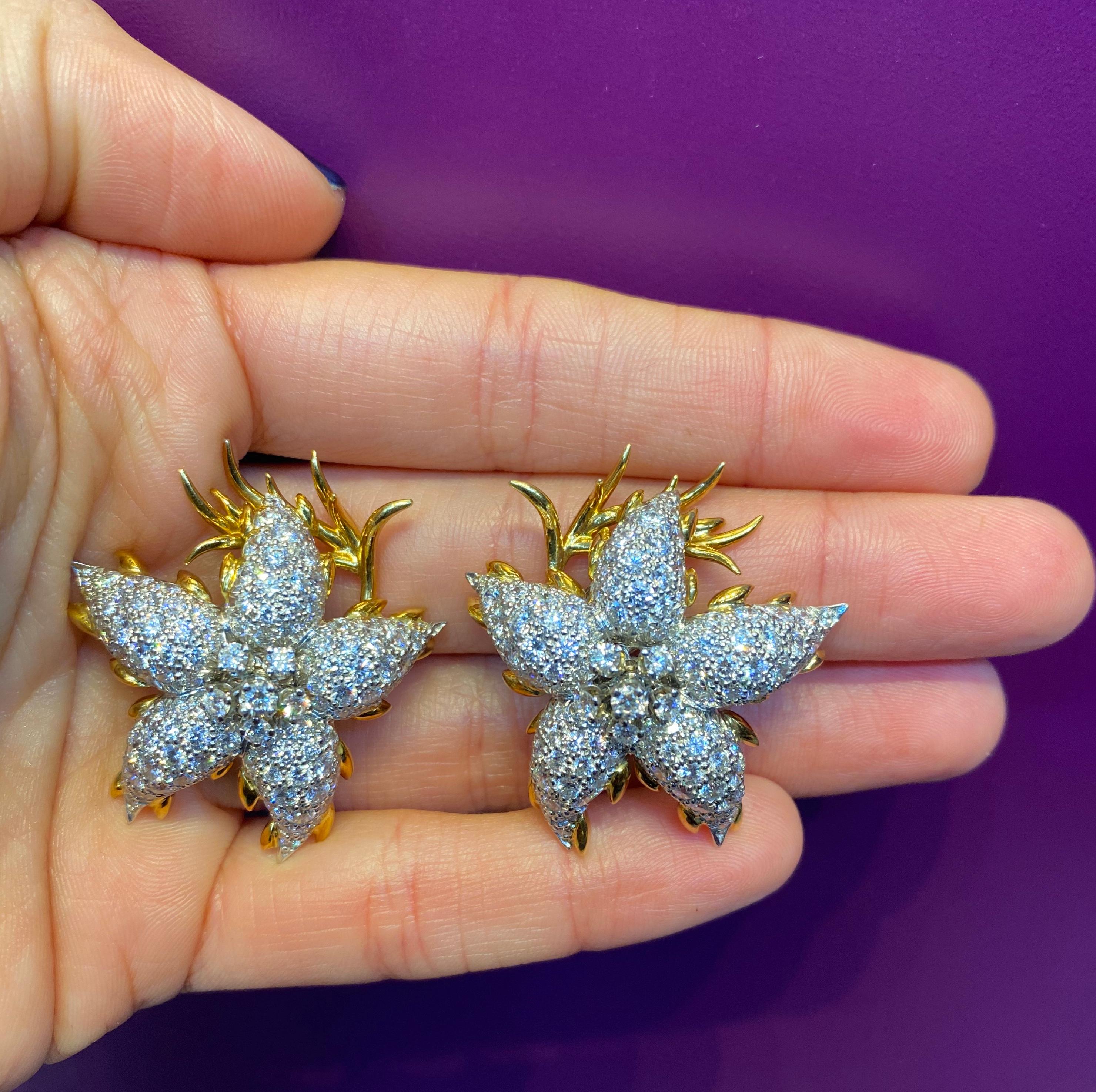 Large Size Diamond Floral Earrings Made by Jean Schlumberger for Tiffany & Co. In Excellent Condition In New York, NY