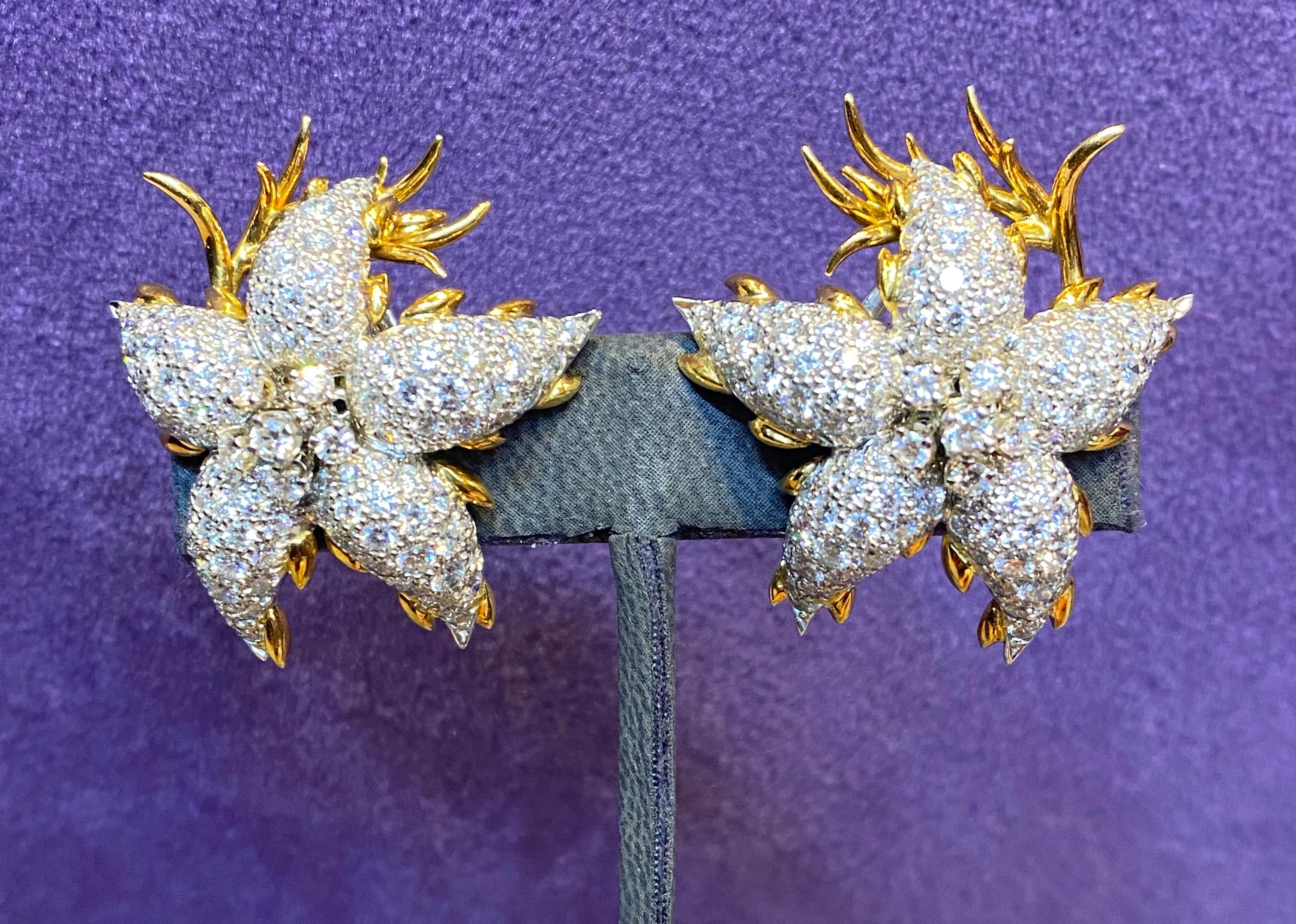 Women's Large Size Diamond Floral Earrings Made by Jean Schlumberger for Tiffany & Co.