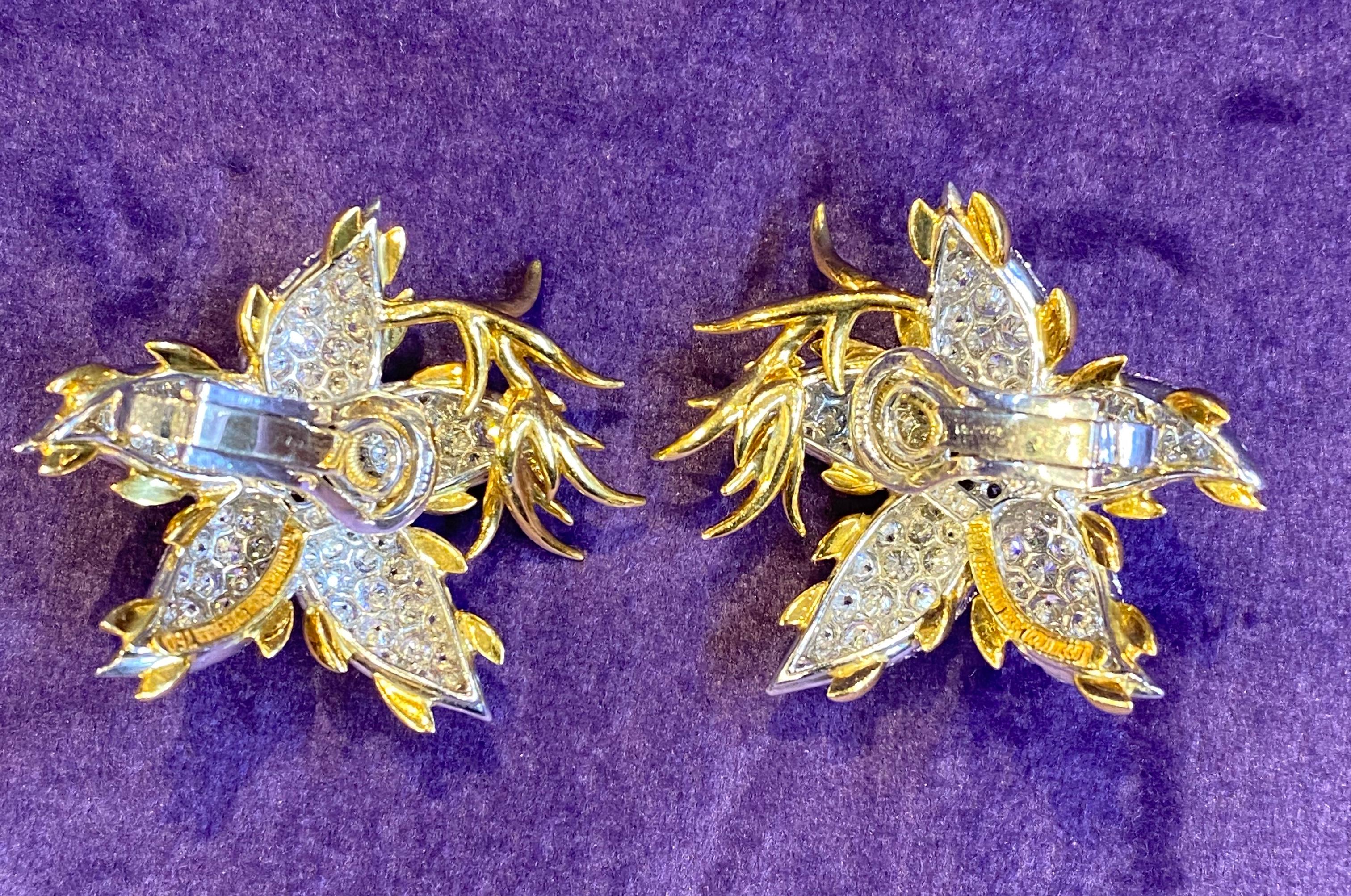 Large Size Diamond Floral Earrings Made by Jean Schlumberger for Tiffany & Co. 1