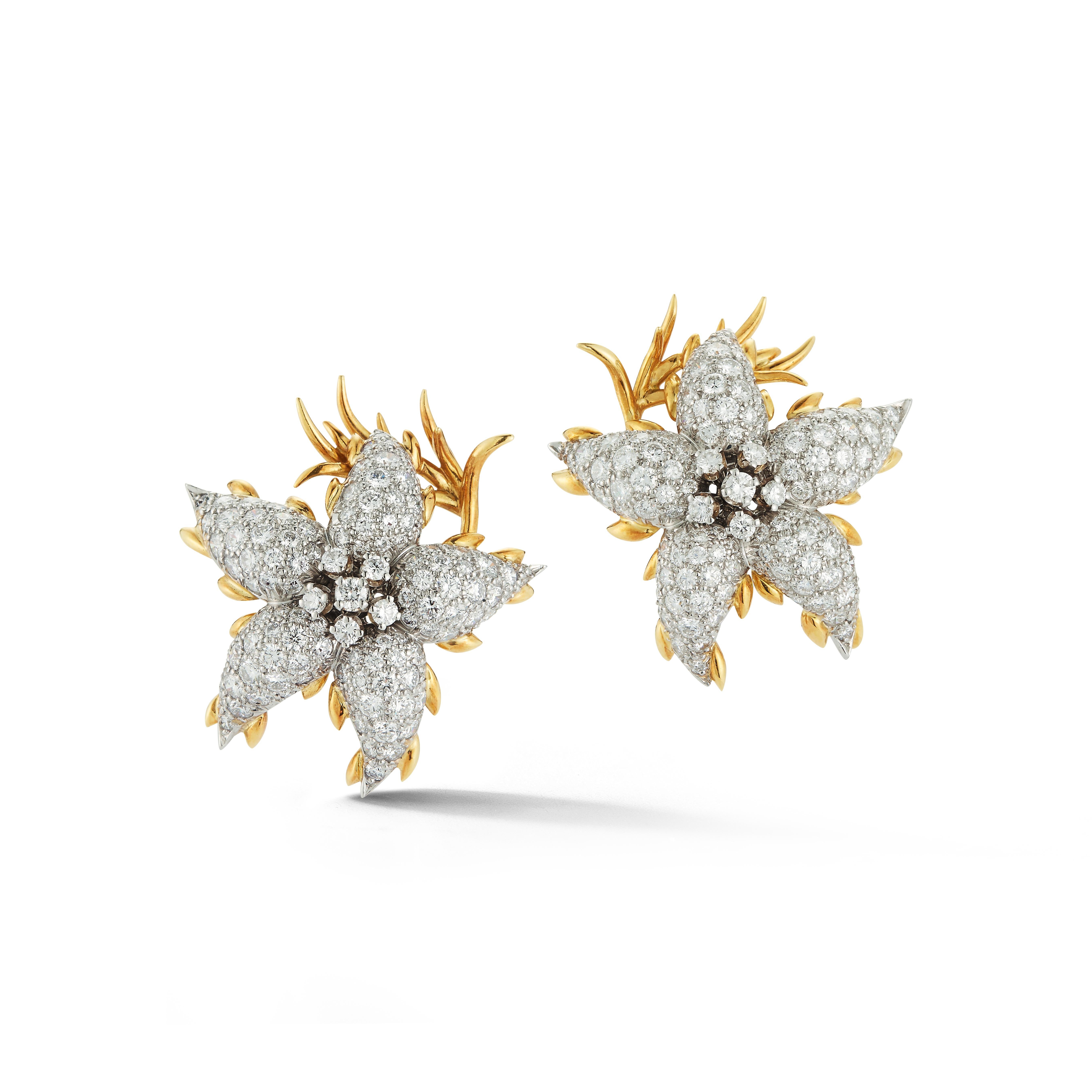 Large Size Diamond Floral Earrings made by Jean Schlumberger for Tiffany and Co
Back Type: Clip On
Measurements: 1.25