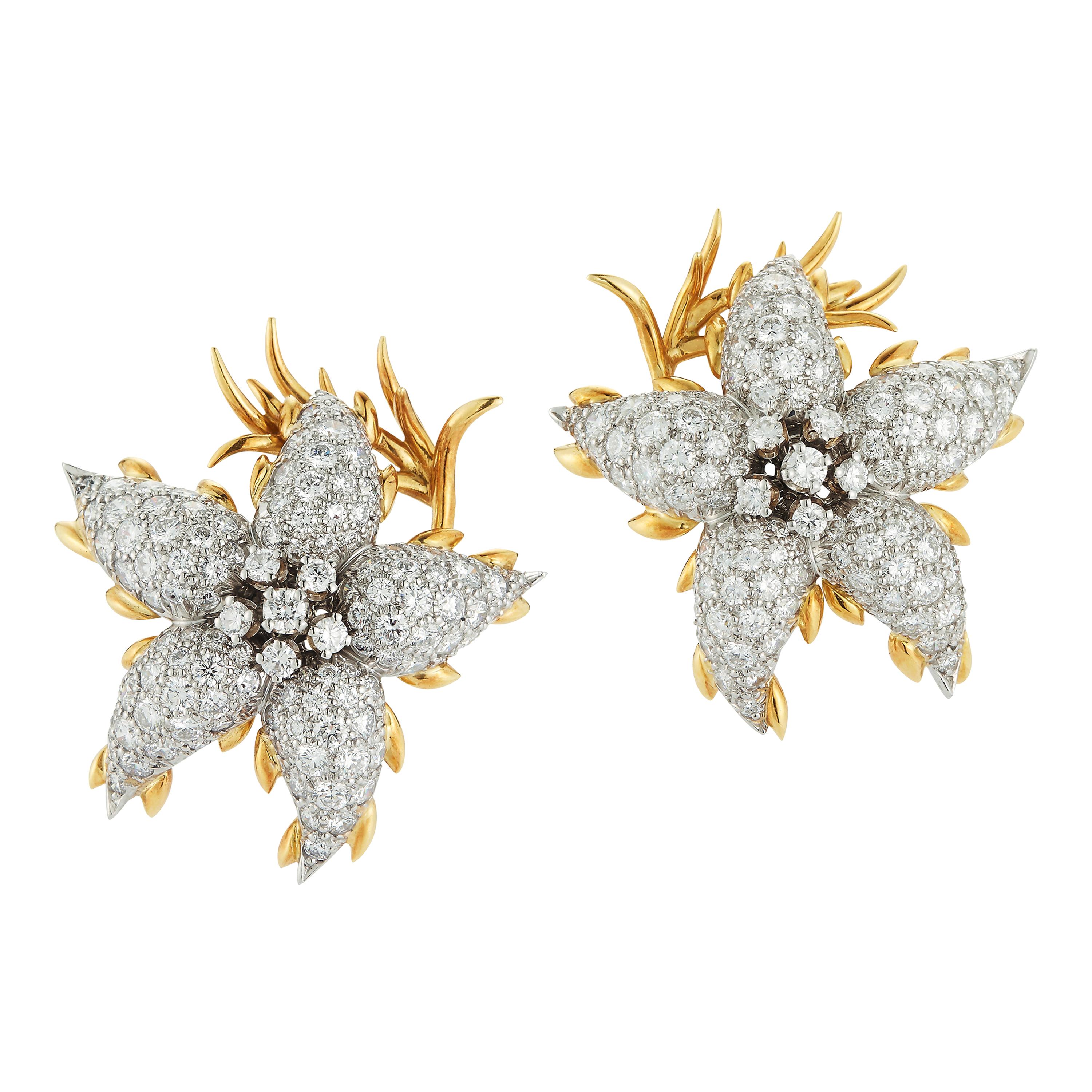 Large Size Diamond Floral Earrings Made by Jean Schlumberger for Tiffany & Co.