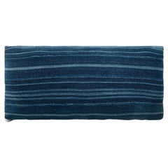 Large-Size Faded Indigo Tone-on-Tone Striped Lumbar Cushion