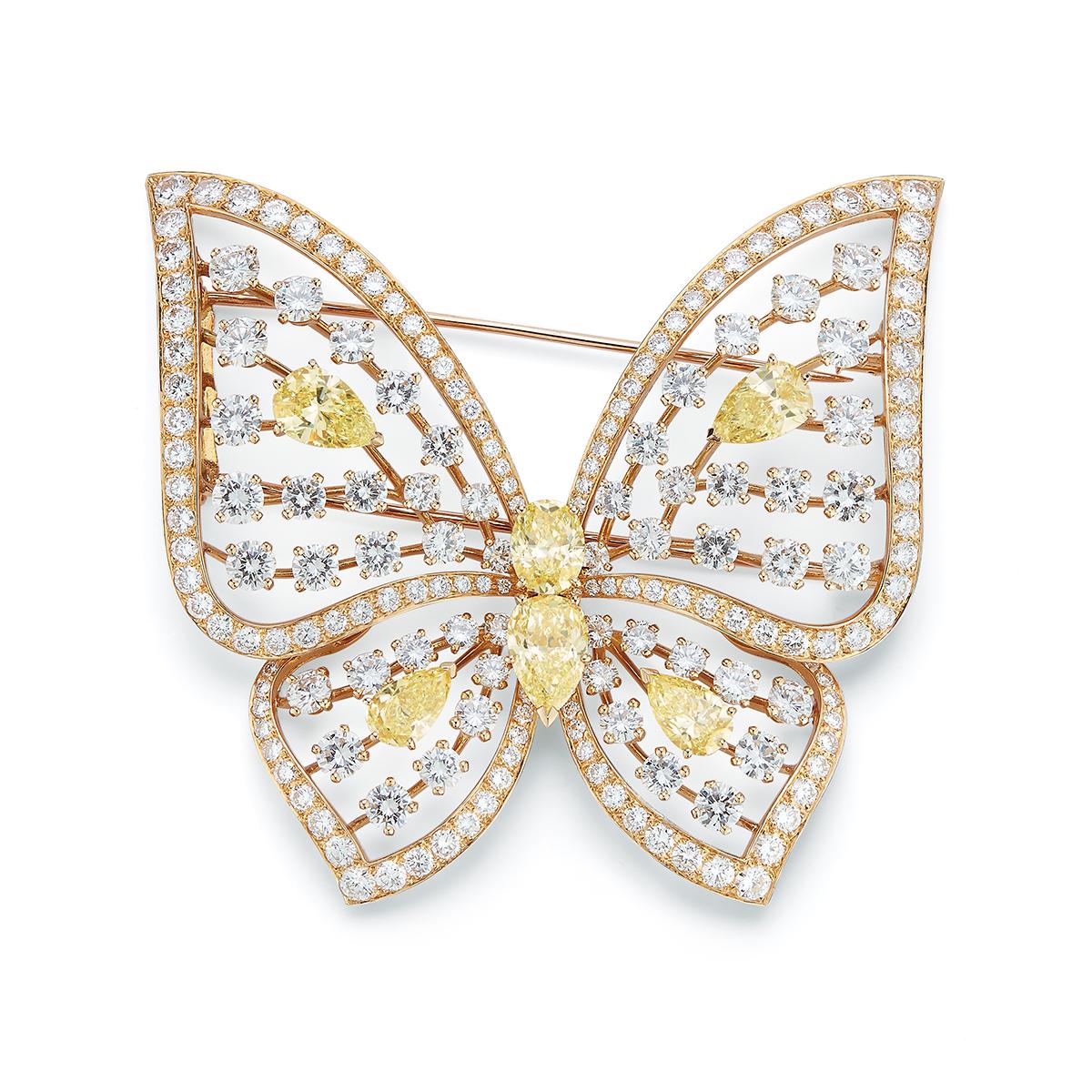 Magnificent Large Size Yellow and White Diamond Butterfly Brooch by Van Cleef and Arpels
Measurements: 1.5