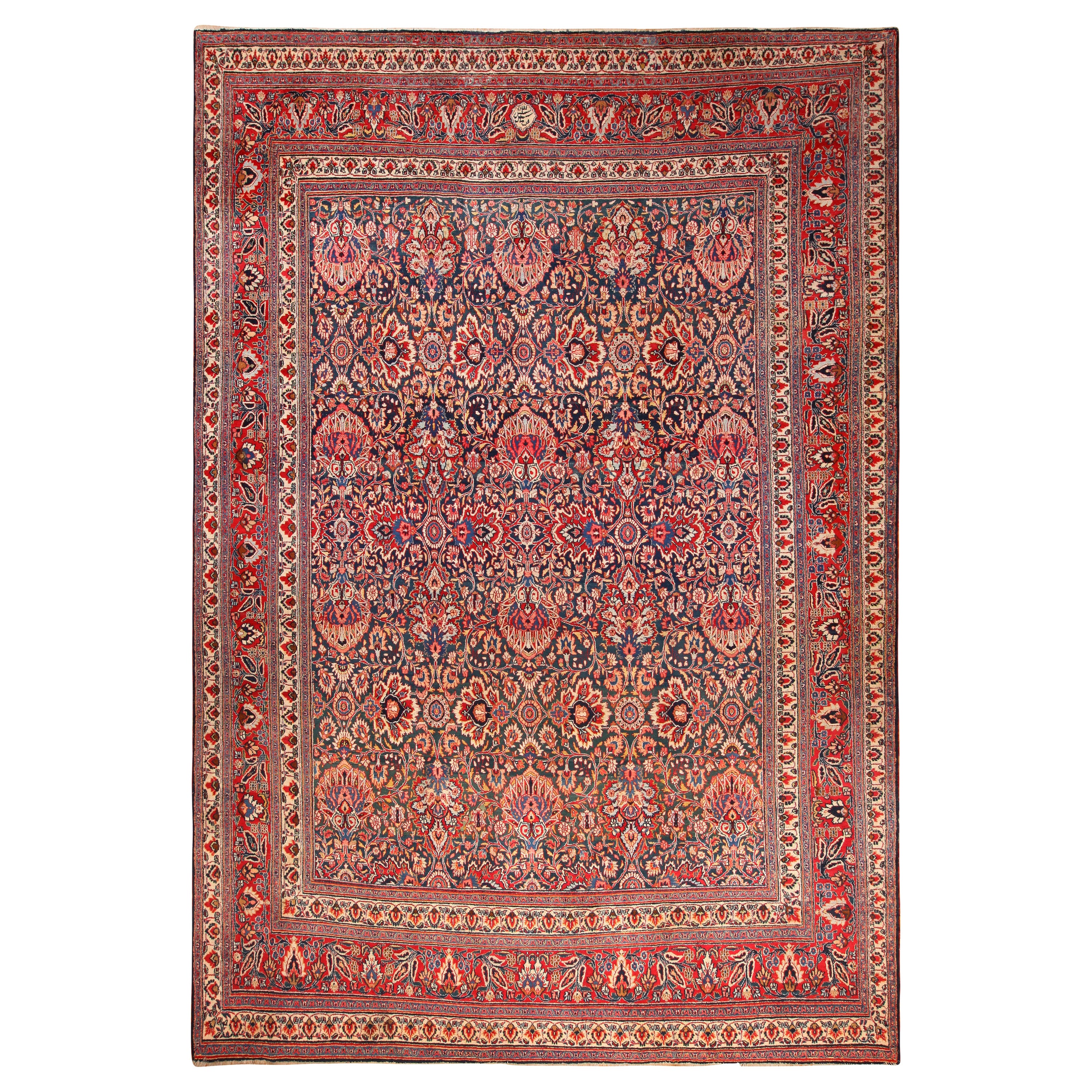 Tappeto Khorassan antico floreale persiano a trama fine di grandi dimensioni 11'10" x 17'
