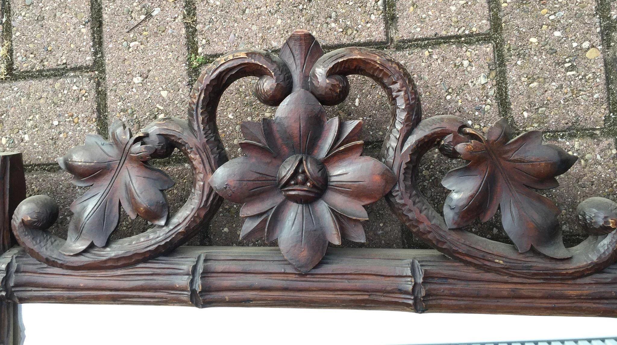 Hand-Carved Large Size & Finest Quality Carved Antique Black Forest Wall or Fireplace Mirror For Sale