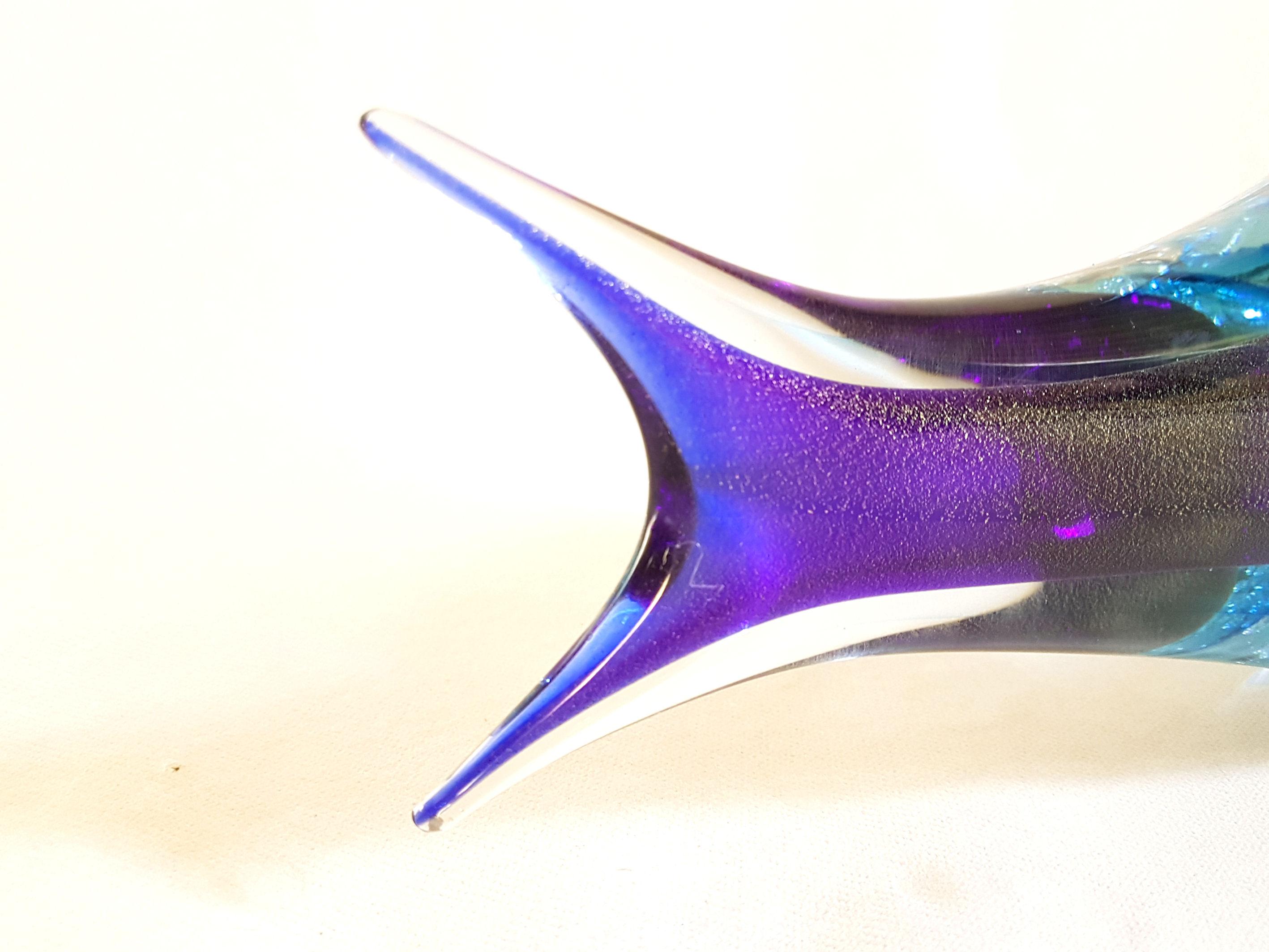 Late 20th Century Large Size Fish Sculpture, Blue Sommerso Murano Glass, by Flavio Poli, 1970s 