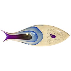 Large Size Fish Sculpture, Blue Sommerso Murano Glass, by Flavio Poli, 1970s