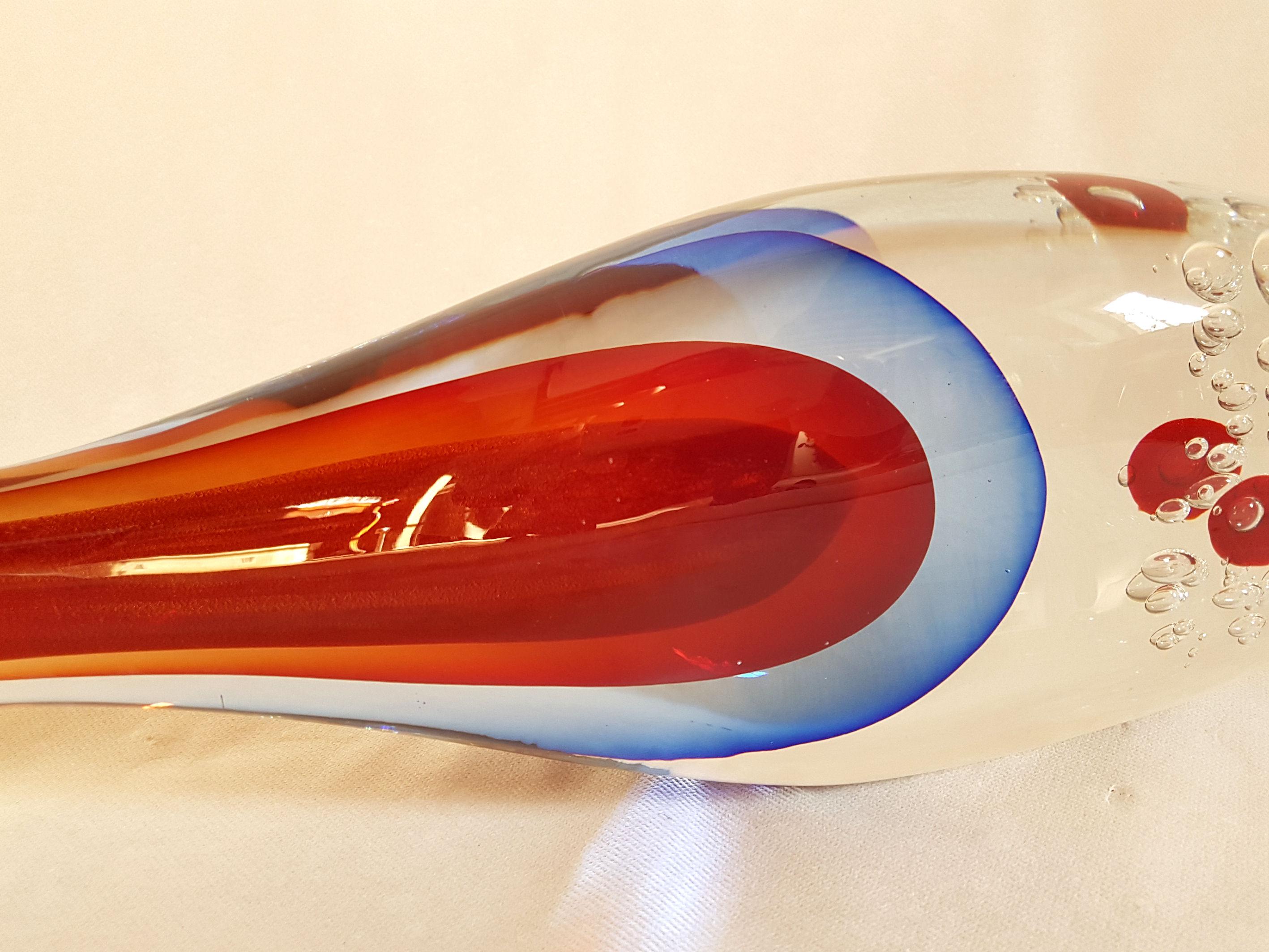 Late 20th Century Large Size Fish Sculpture, in Sommerso Murano Glass, by Flavio Poli, circa 1970s