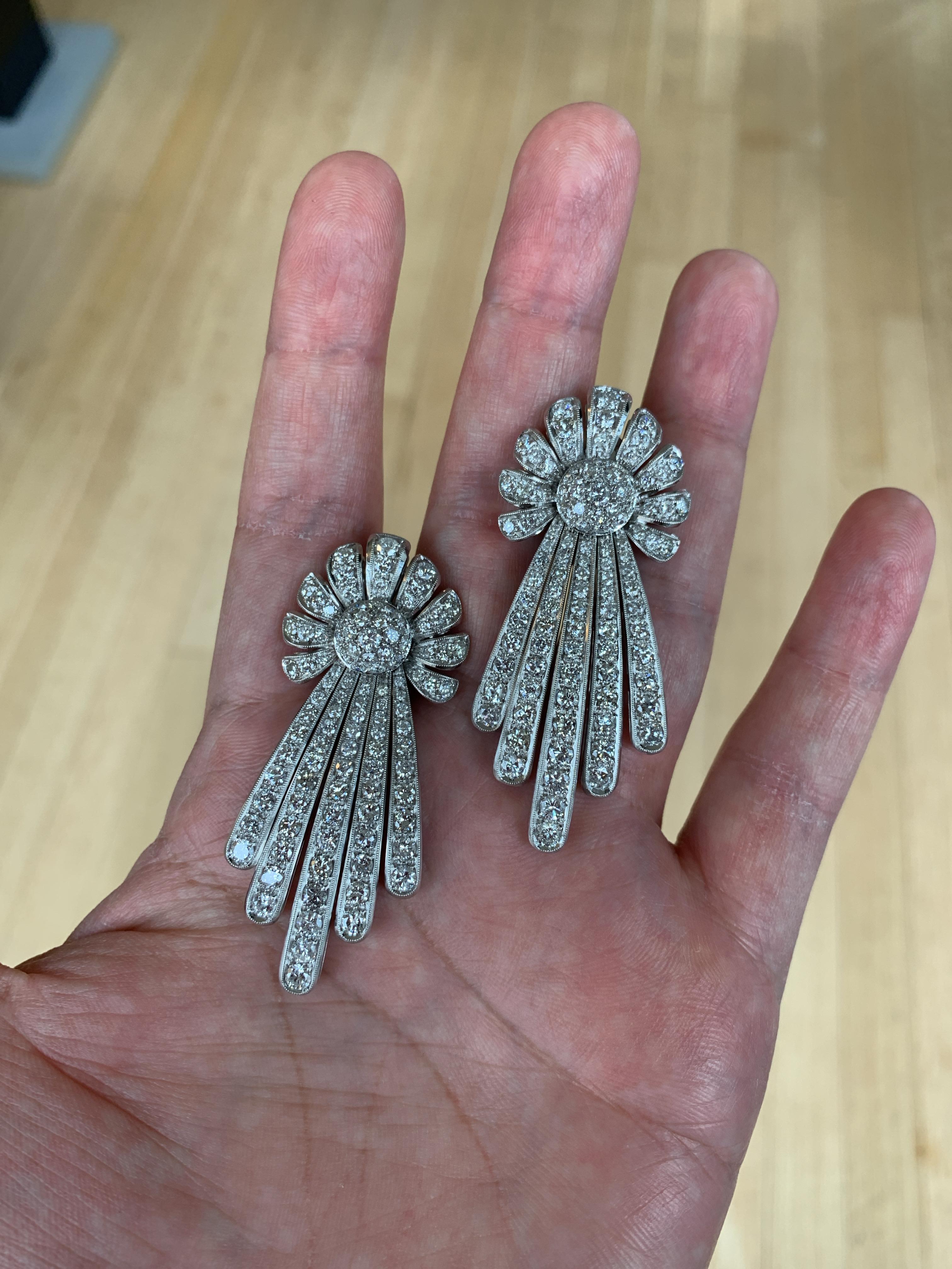 Large Size Floral Diamond Earrings In Excellent Condition For Sale In New York, NY