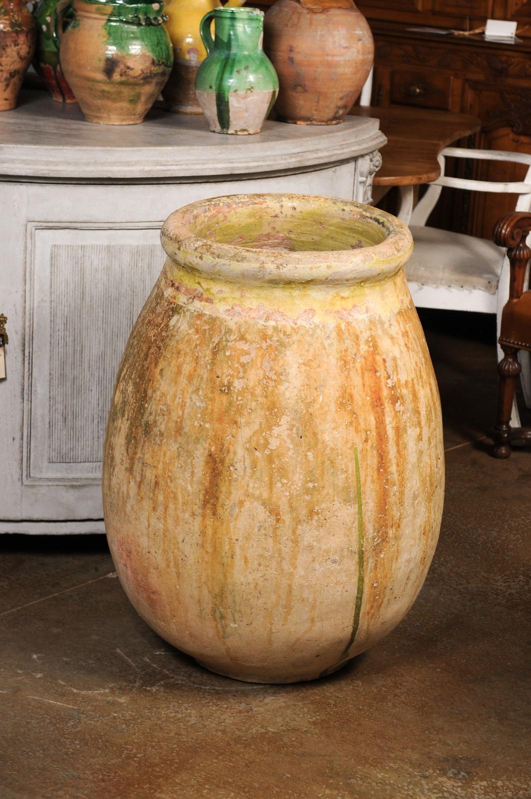 Large Size French Provincial 19th Century Glazed Terracotta Biot Olive Oil Jar For Sale 8