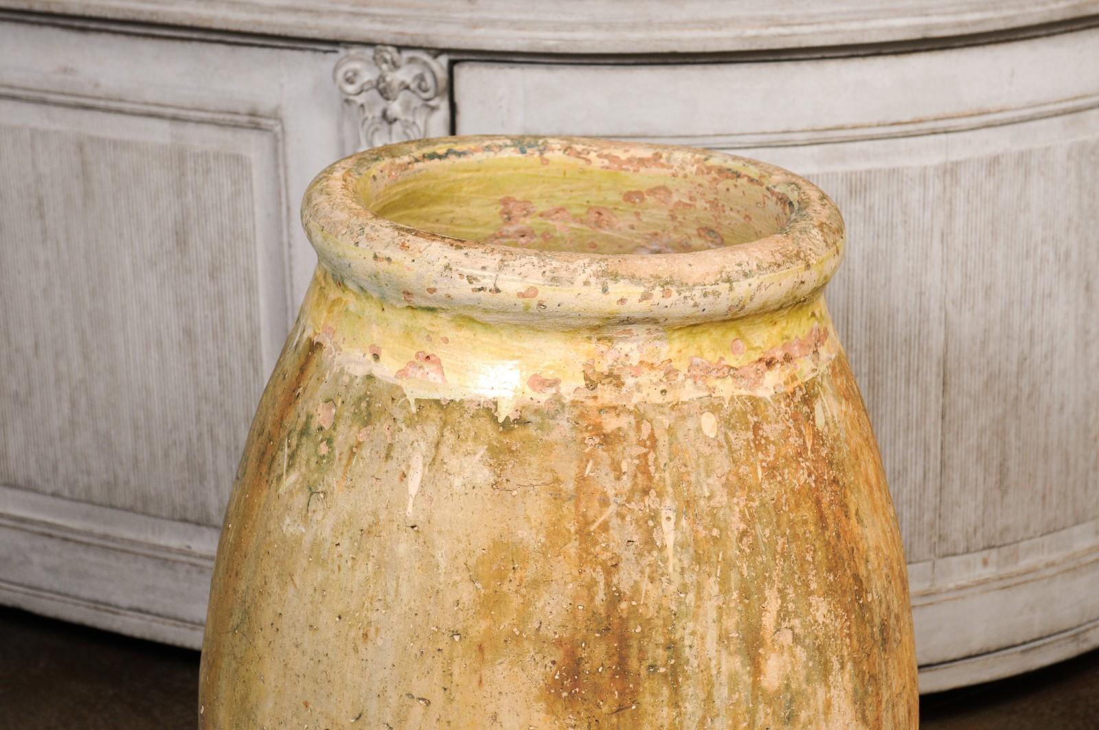 Large Size French Provincial 19th Century Glazed Terracotta Biot Olive Oil Jar In Good Condition For Sale In Atlanta, GA
