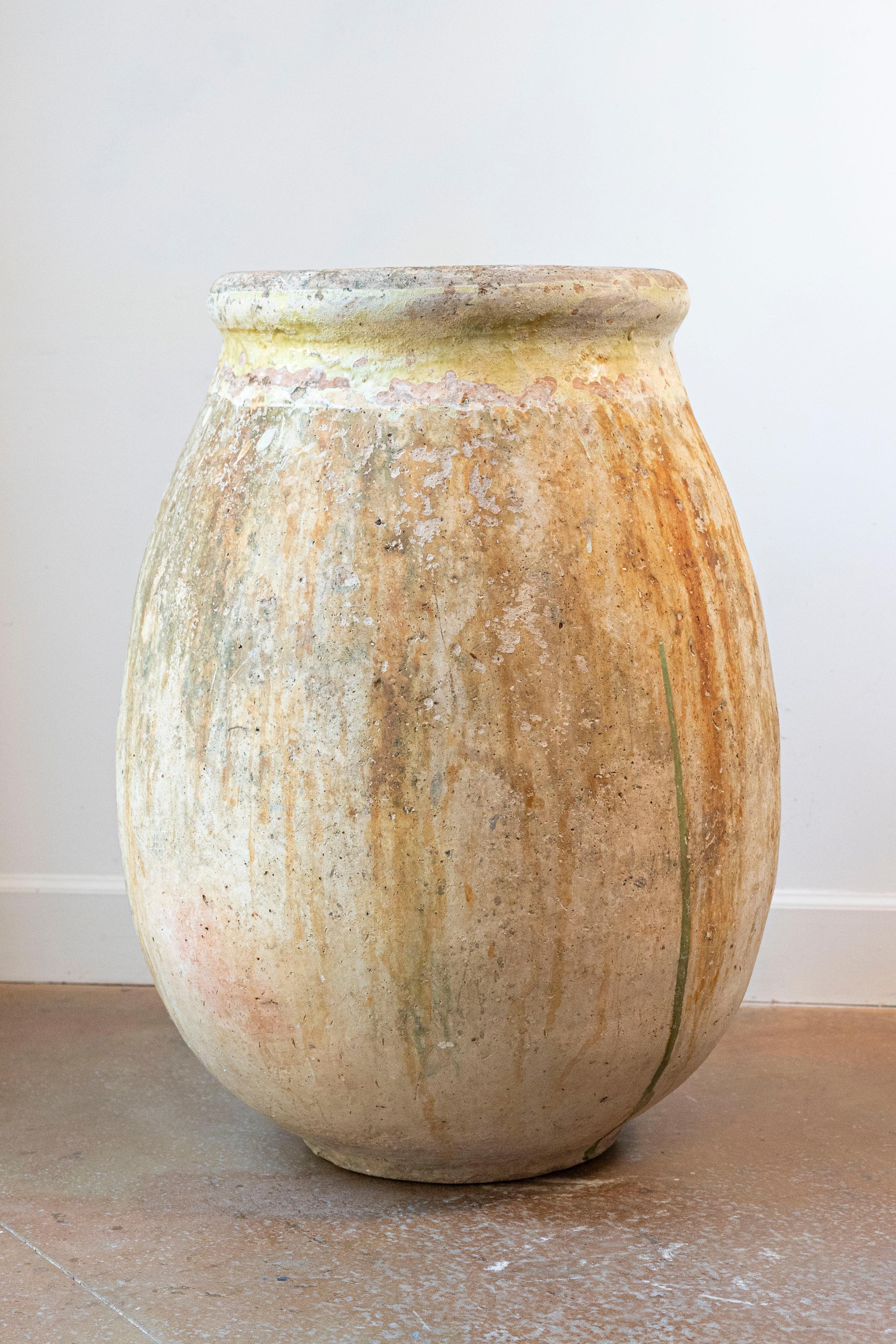 Large Size French Provincial 19th Century Glazed Terracotta Biot Olive Oil Jar For Sale 2