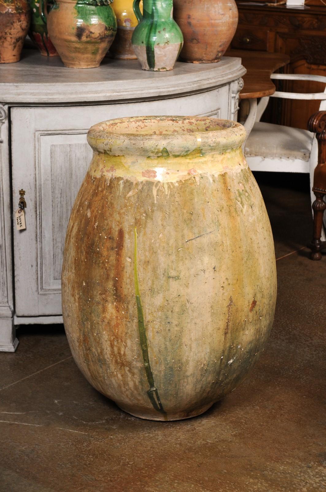 Large Size French Provincial 19th Century Glazed Terracotta Biot Olive Oil Jar For Sale 2