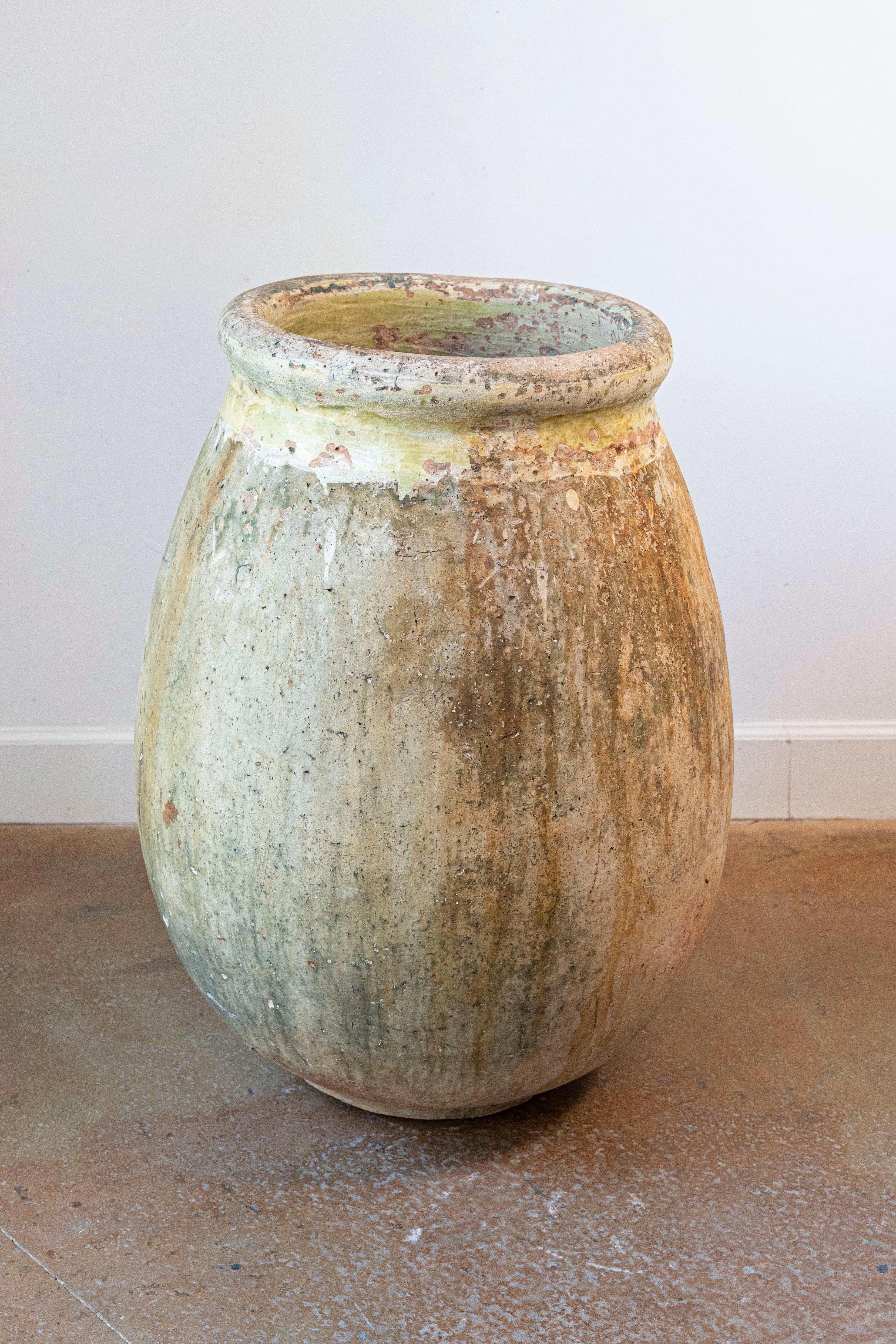 Large Size French Provincial 19th Century Glazed Terracotta Biot Olive Oil Jar For Sale 4