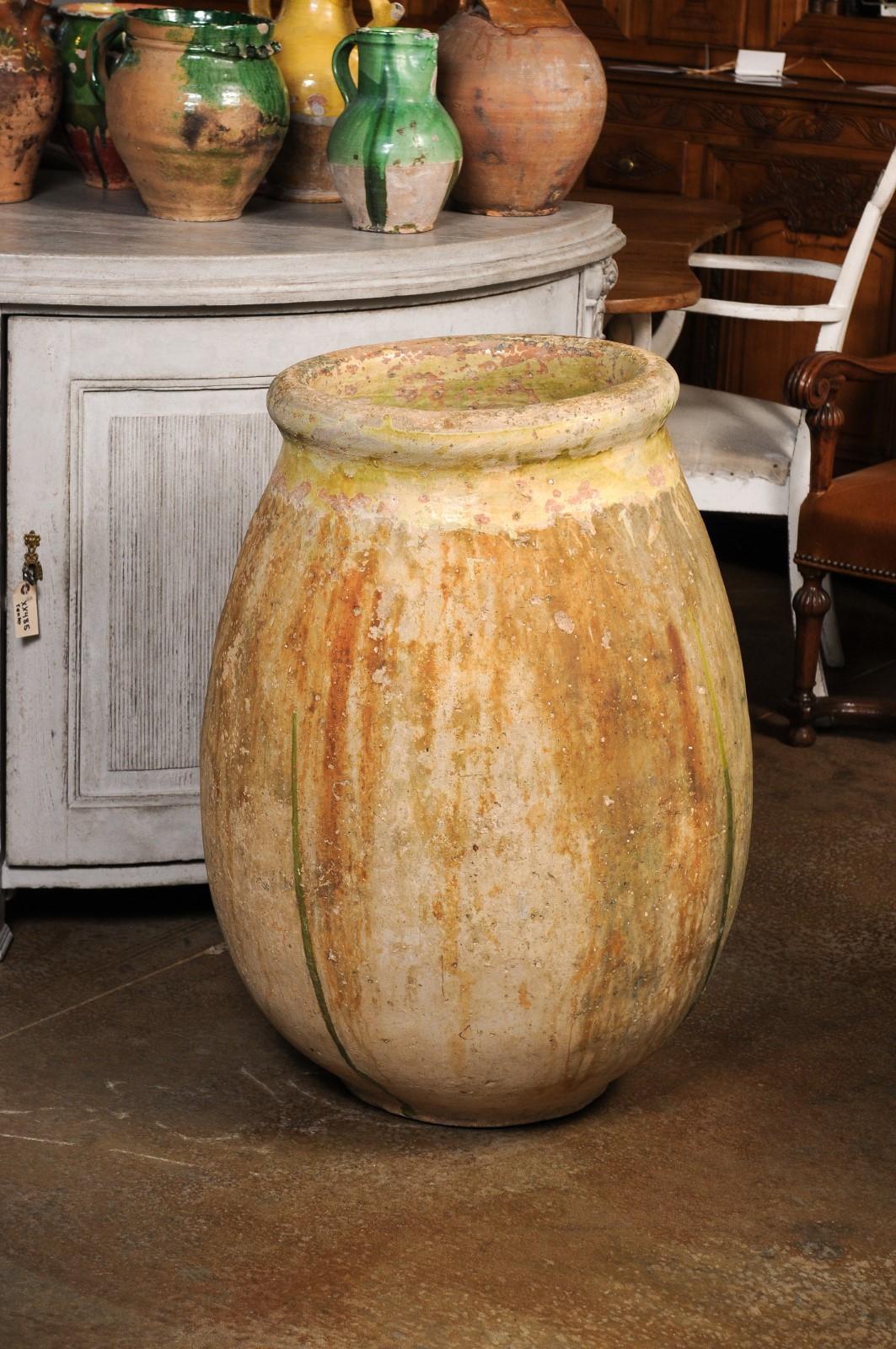 Large Size French Provincial 19th Century Glazed Terracotta Biot Olive Oil Jar For Sale 3