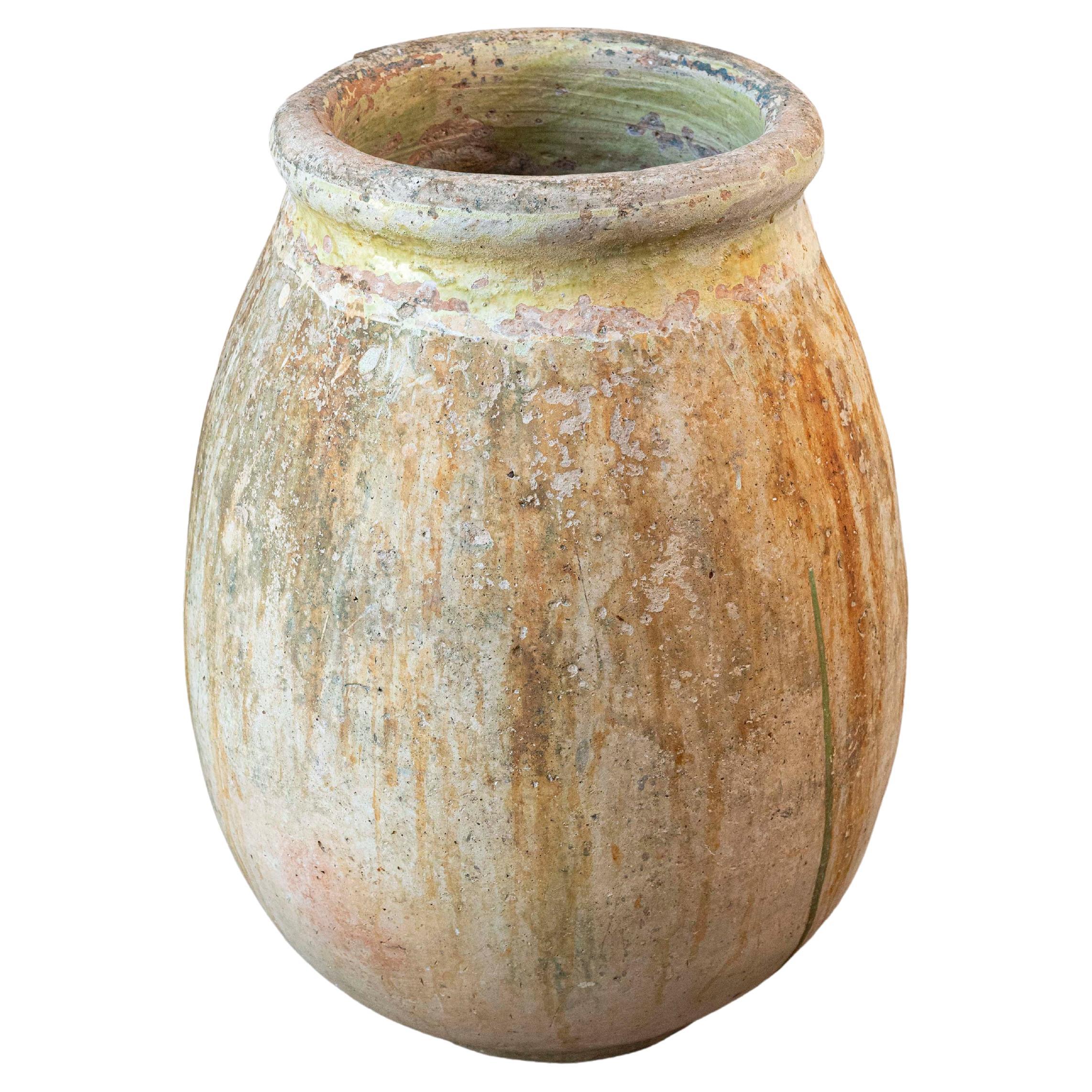 Large Size French Provincial 19th Century Glazed Terracotta Biot Olive Oil Jar