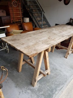 Large Size French Rural Trestle Table from the Mid-20th Century